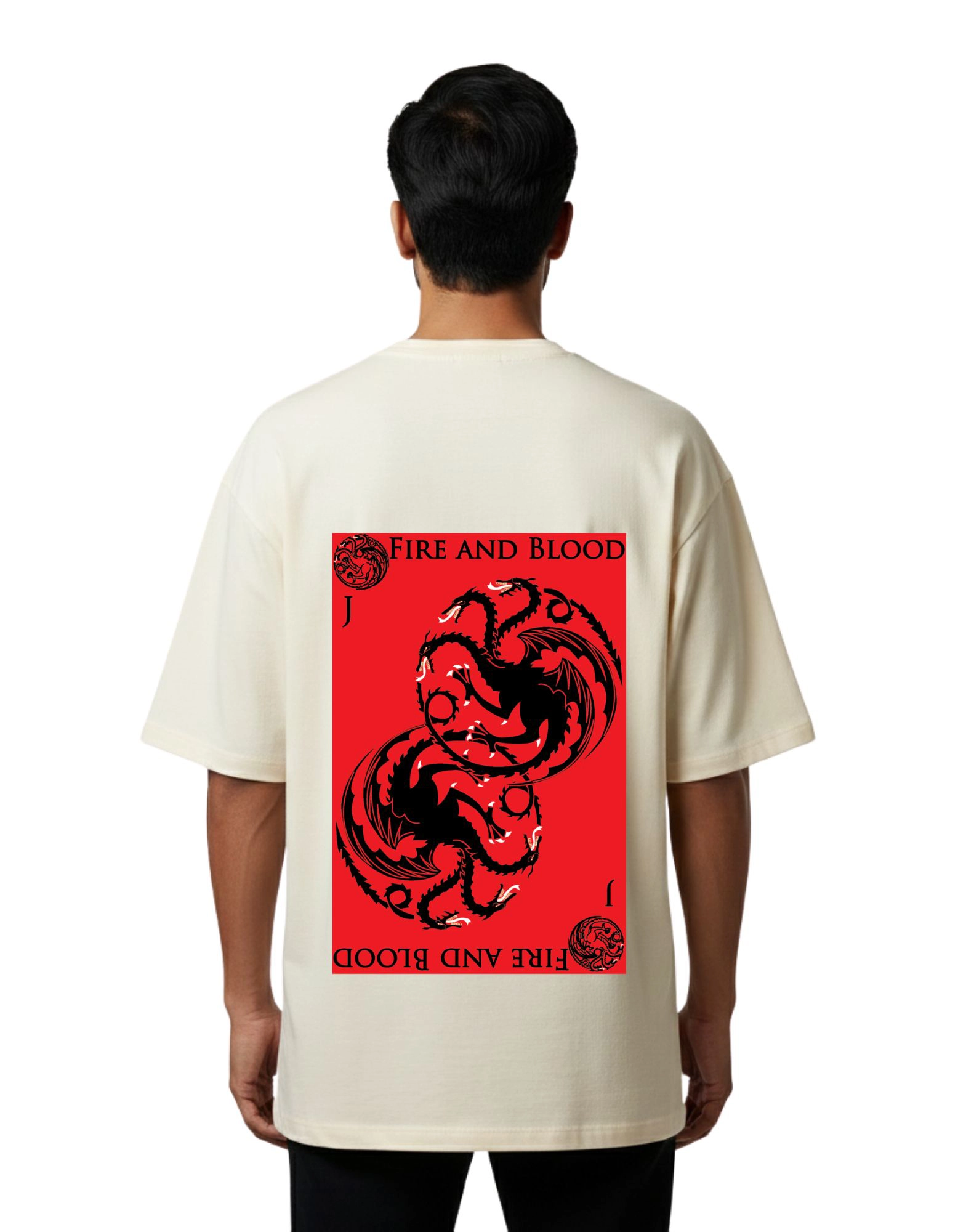 Fire and Blood Dragon Oversized French Terry T-Shirt 240 GSM Half Sleeve Beige