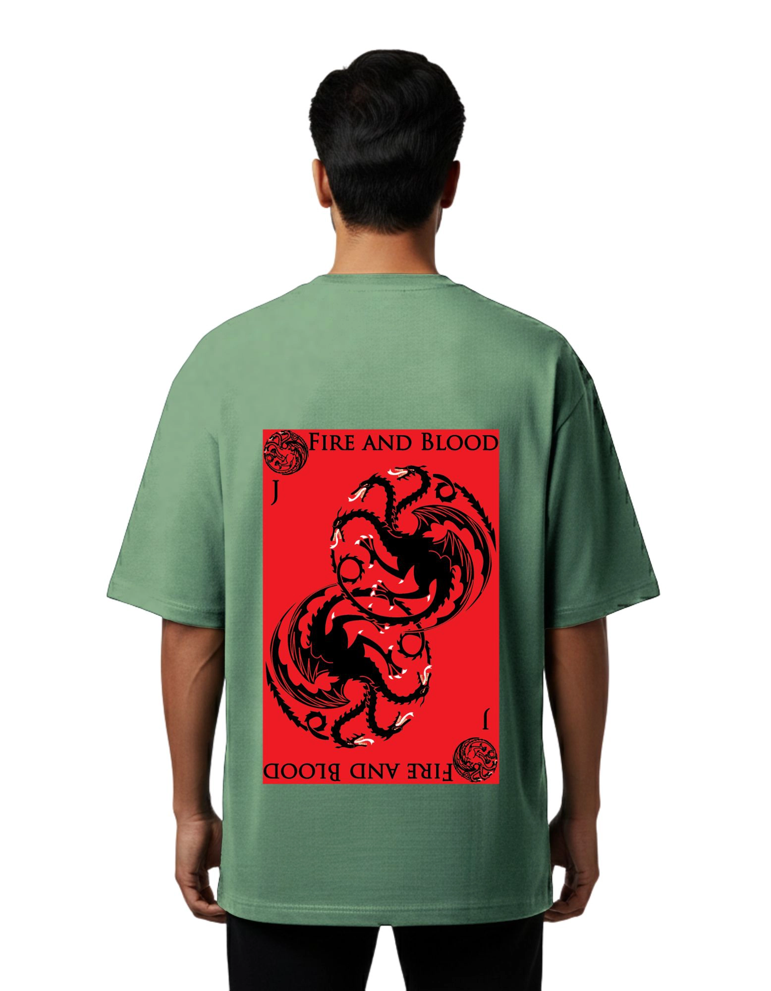 Fire and Blood Dragon Oversized French Terry T-Shirt 240 GSM Half Sleeve D Green