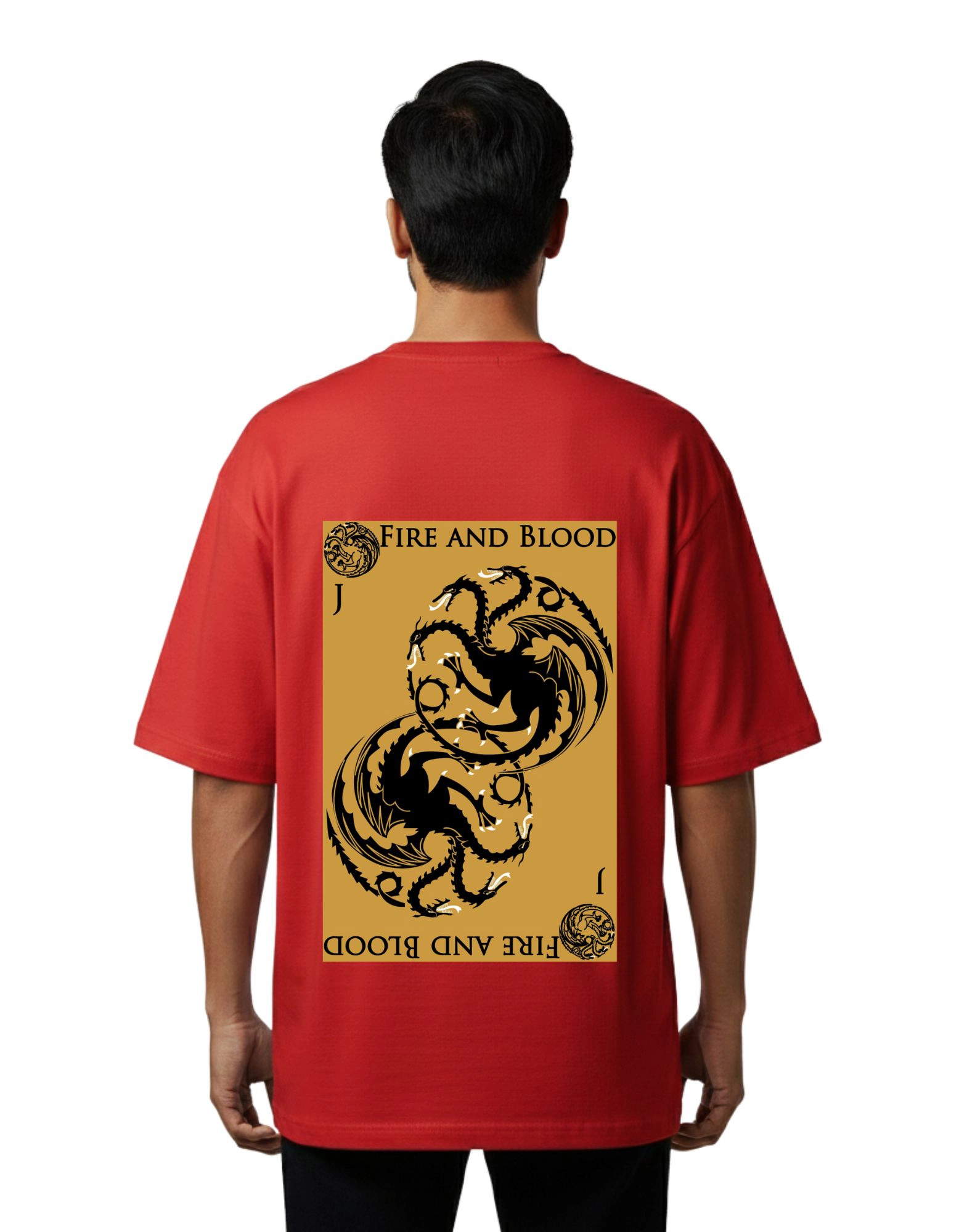 Fire and Blood Dragon Oversized French Terry T-Shirt 240 GSM Half Sleeve Red