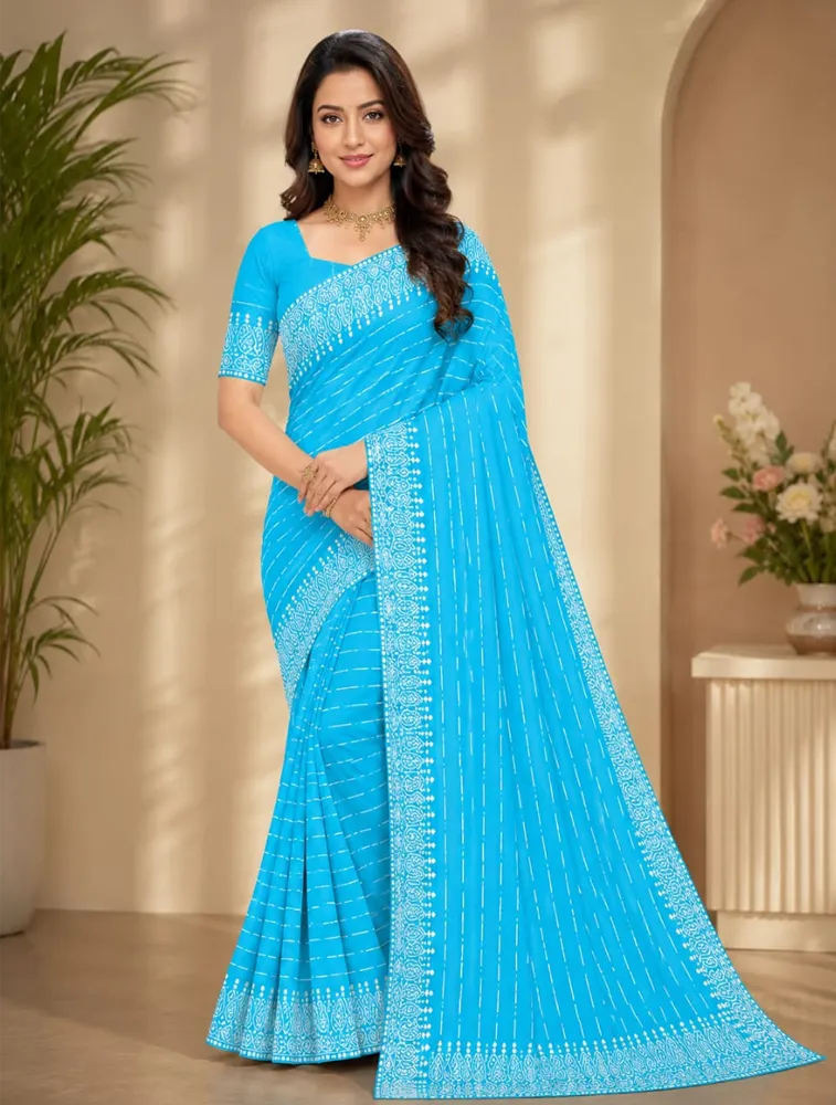 Firozi Blue Womens Royal Jarri Soft Silk Sarees