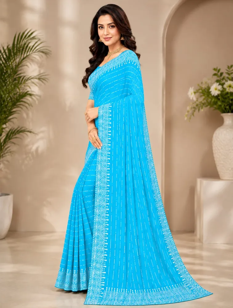 Firozi Blue Womens Royal Jarri Soft Silk Sarees — bulk from ₹1787