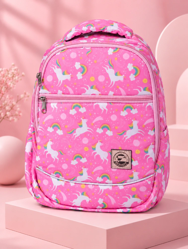 Pink Flywell Unicorn Printed Kids Backpacks