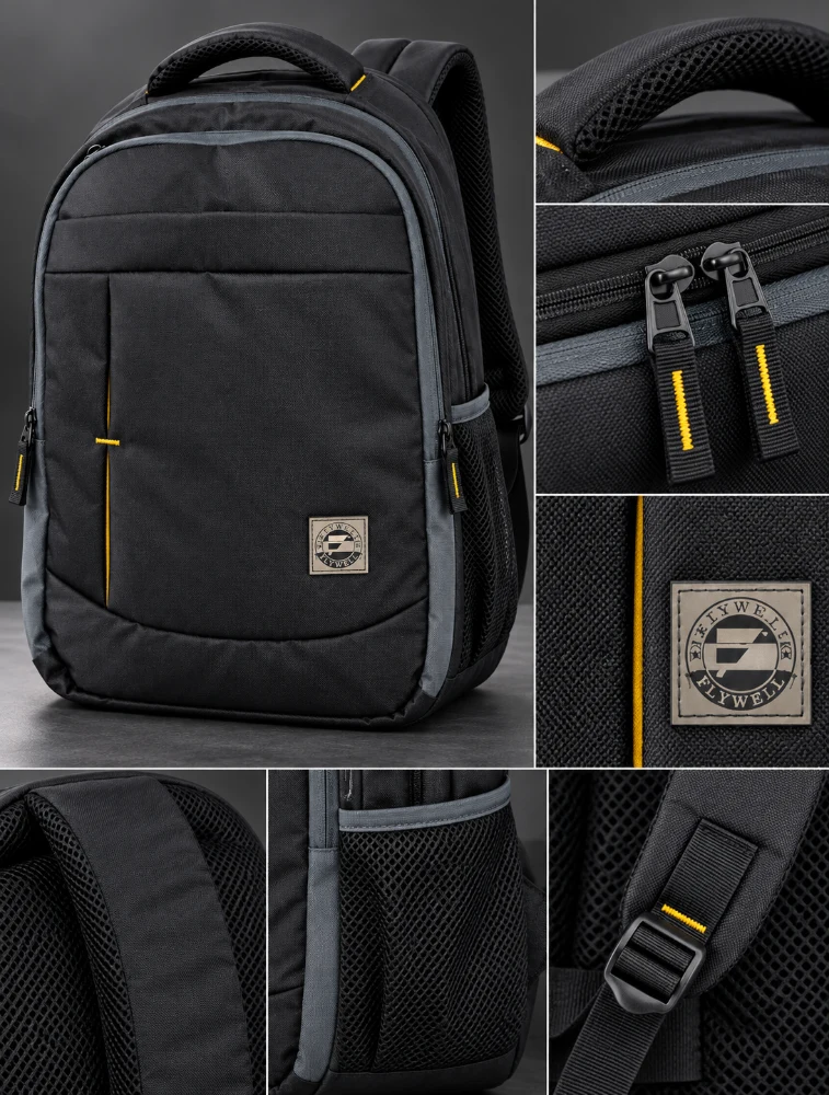 Grey And Black Flywell Premium  Multi Compartment Backpack