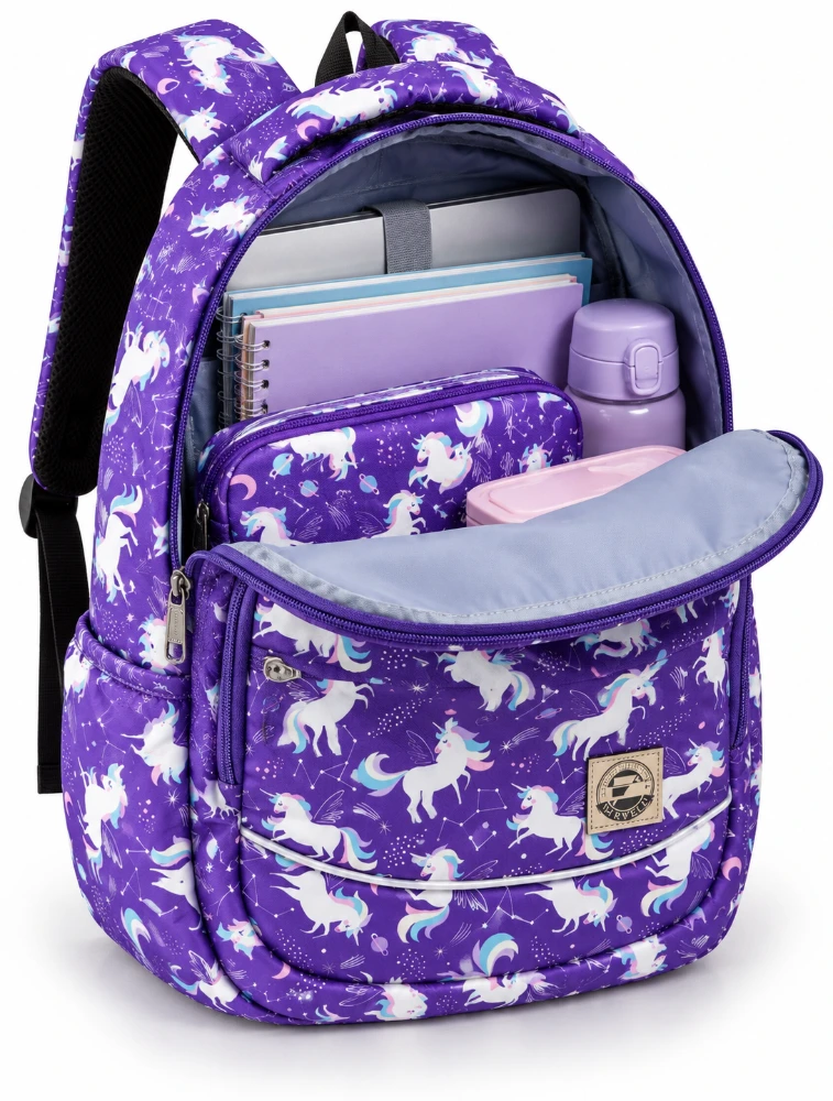 Purple Flywell Unicorn Printed Kids Backpacks
