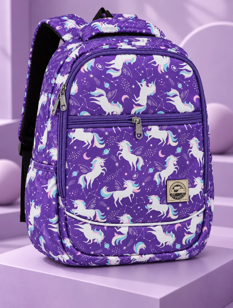 Purple Flywell Unicorn Printed Kids Backpacks