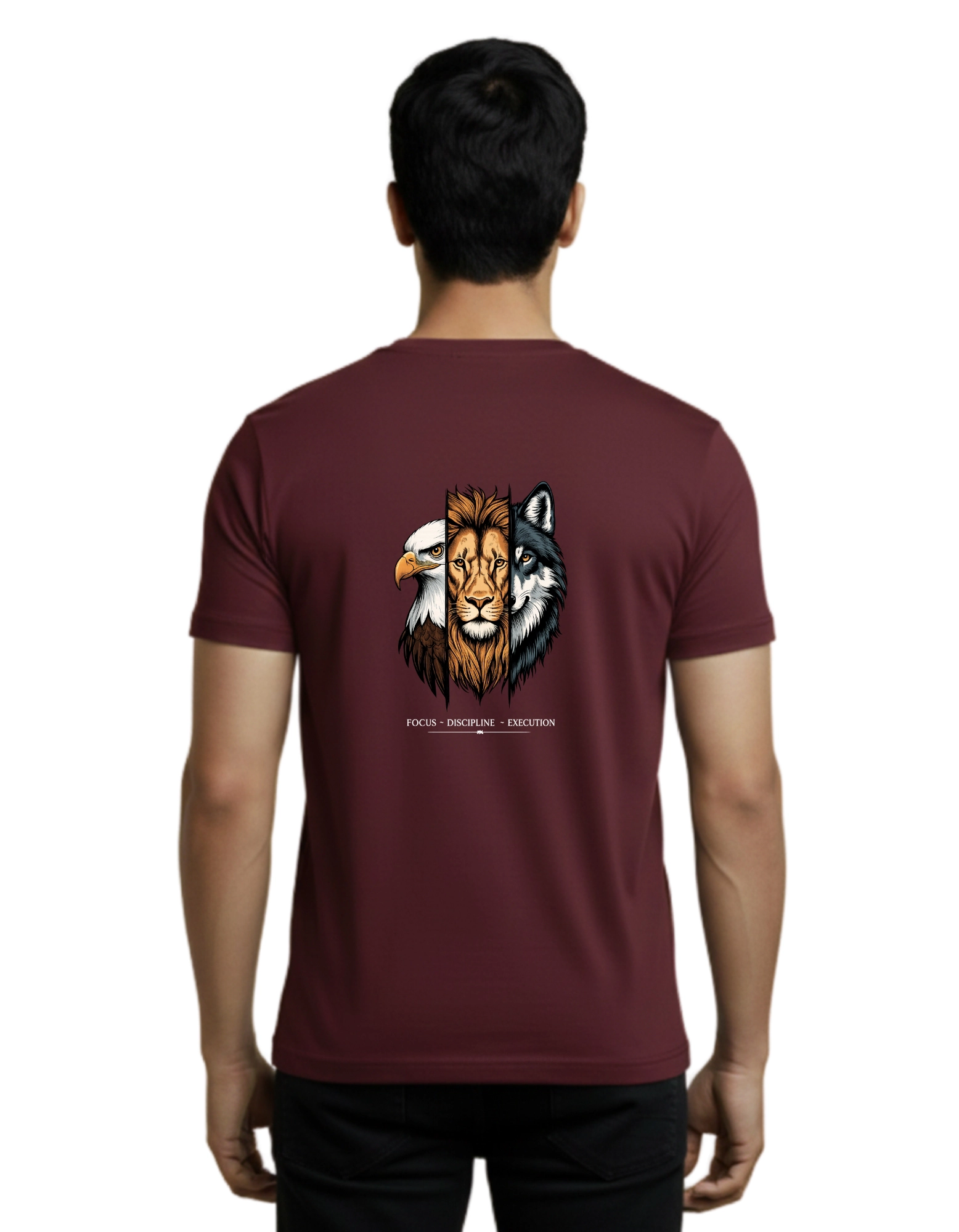 Focus Discipline Execution Cotton Round Neck T-Shirt 180 GSM Maroon