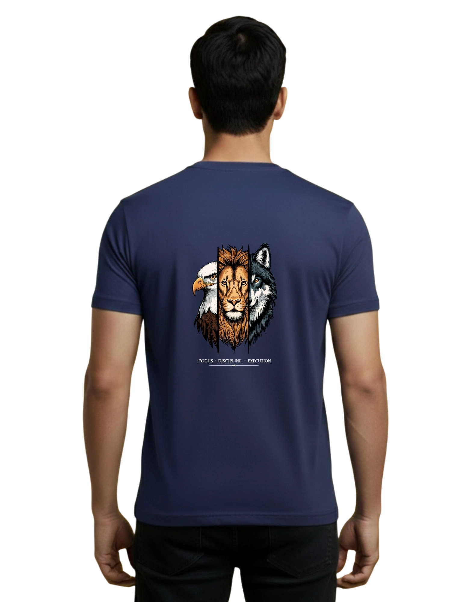 Focus Discipline Execution Cotton Round Neck T-Shirt 180 GSM Navy Blue
