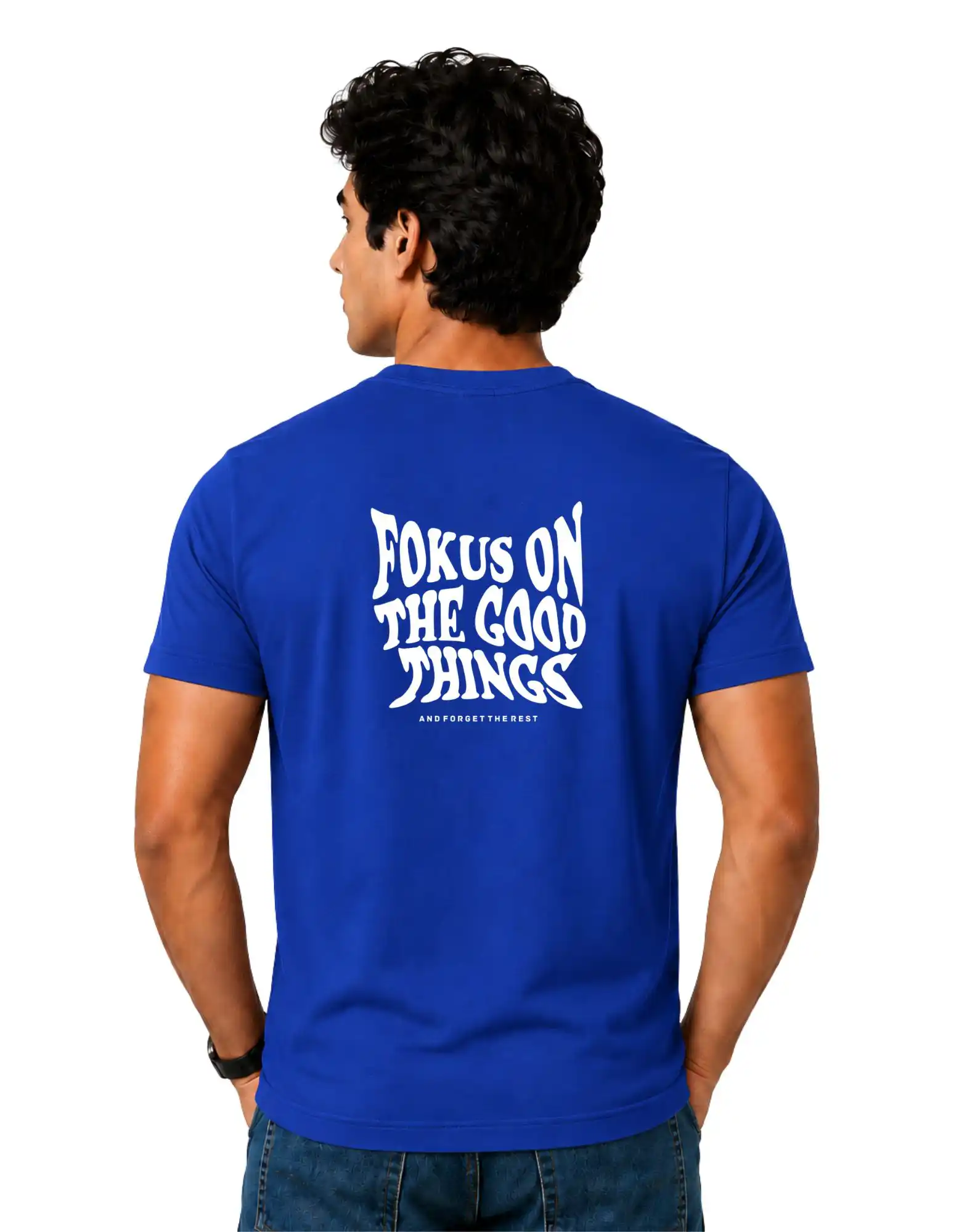 Fokus On The Good Things Cotton Round Neck T-Shirt 180 GSM Royal Blue