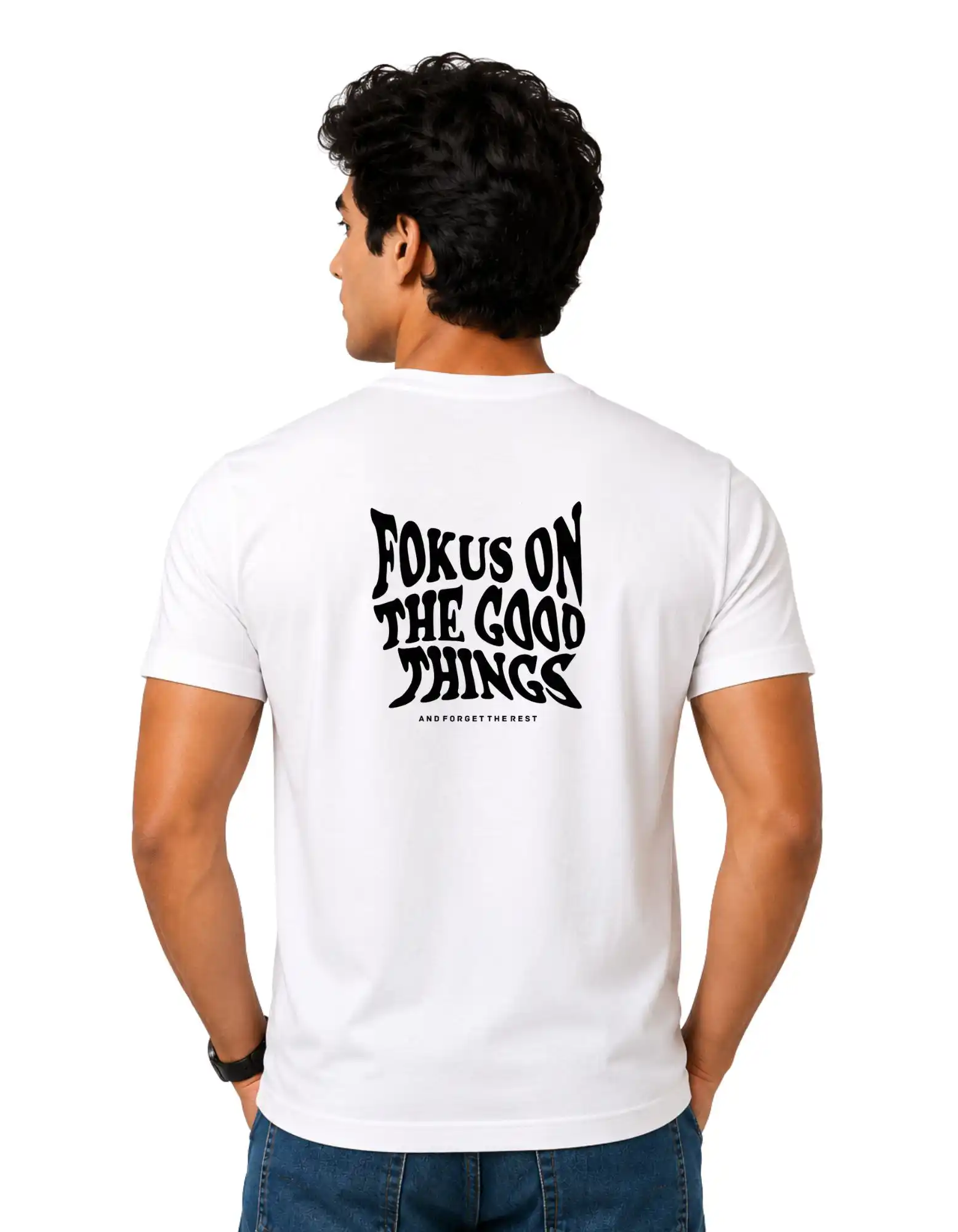 Fokus On The Good Things Cotton Round Neck T-Shirt 180 GSM White