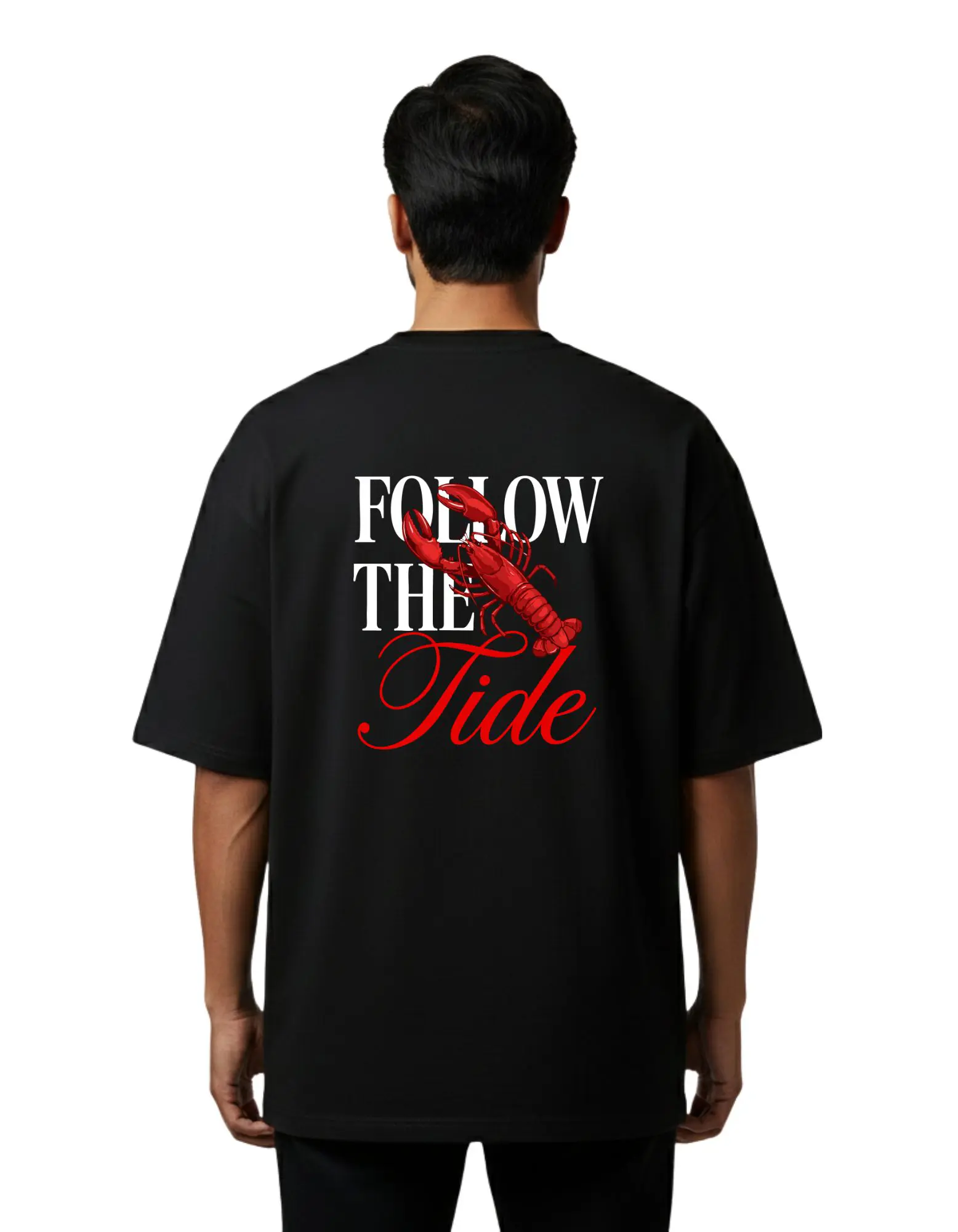 Follow The Tide Oversize Cotton French Terry T-Shirt 240 GSM Black