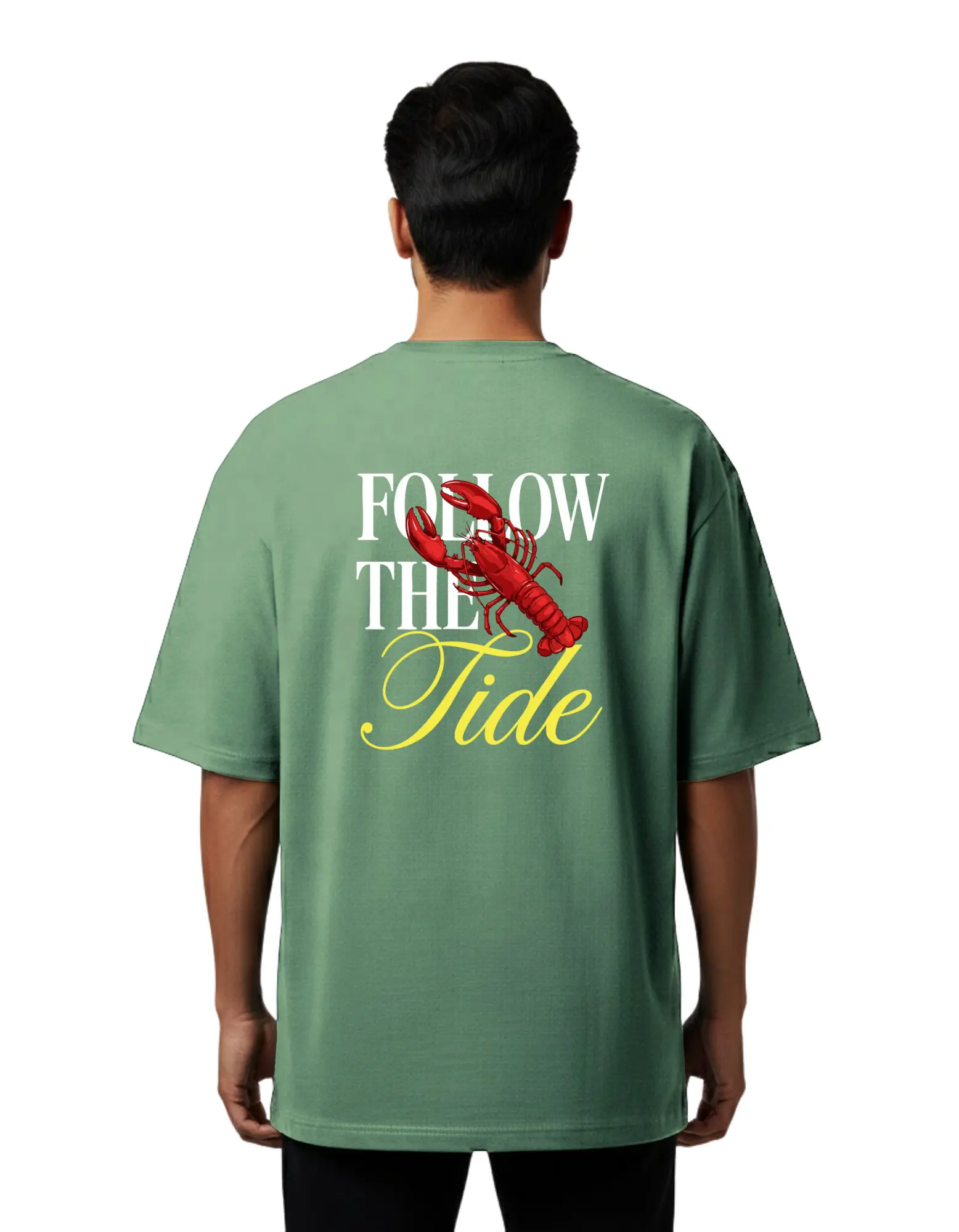 Follow The Tide Oversize Cotton French Terry T-Shirt 240 GSM D Green