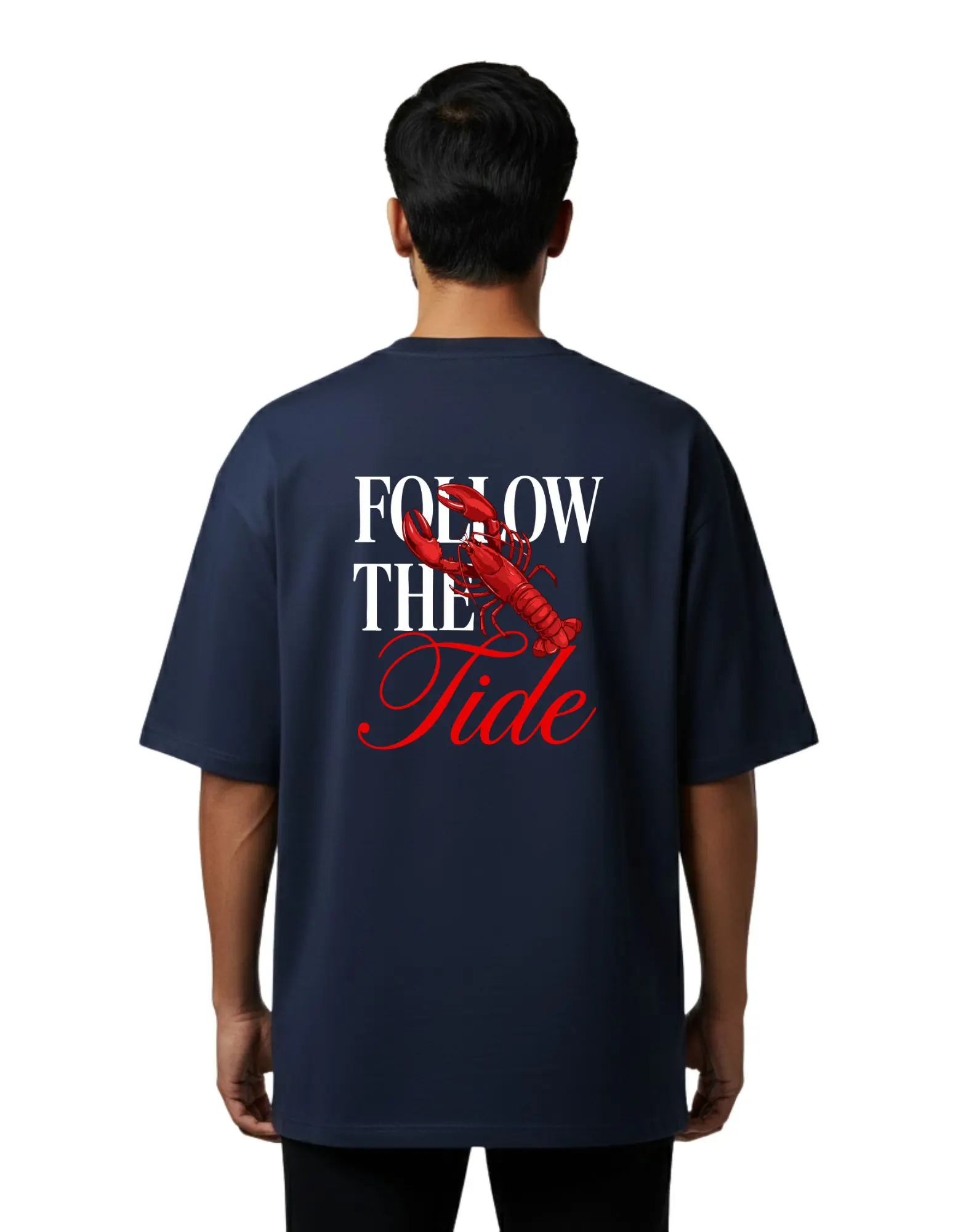 Follow The Tide Oversize Cotton French Terry T-Shirt 240 GSM Navy Blue