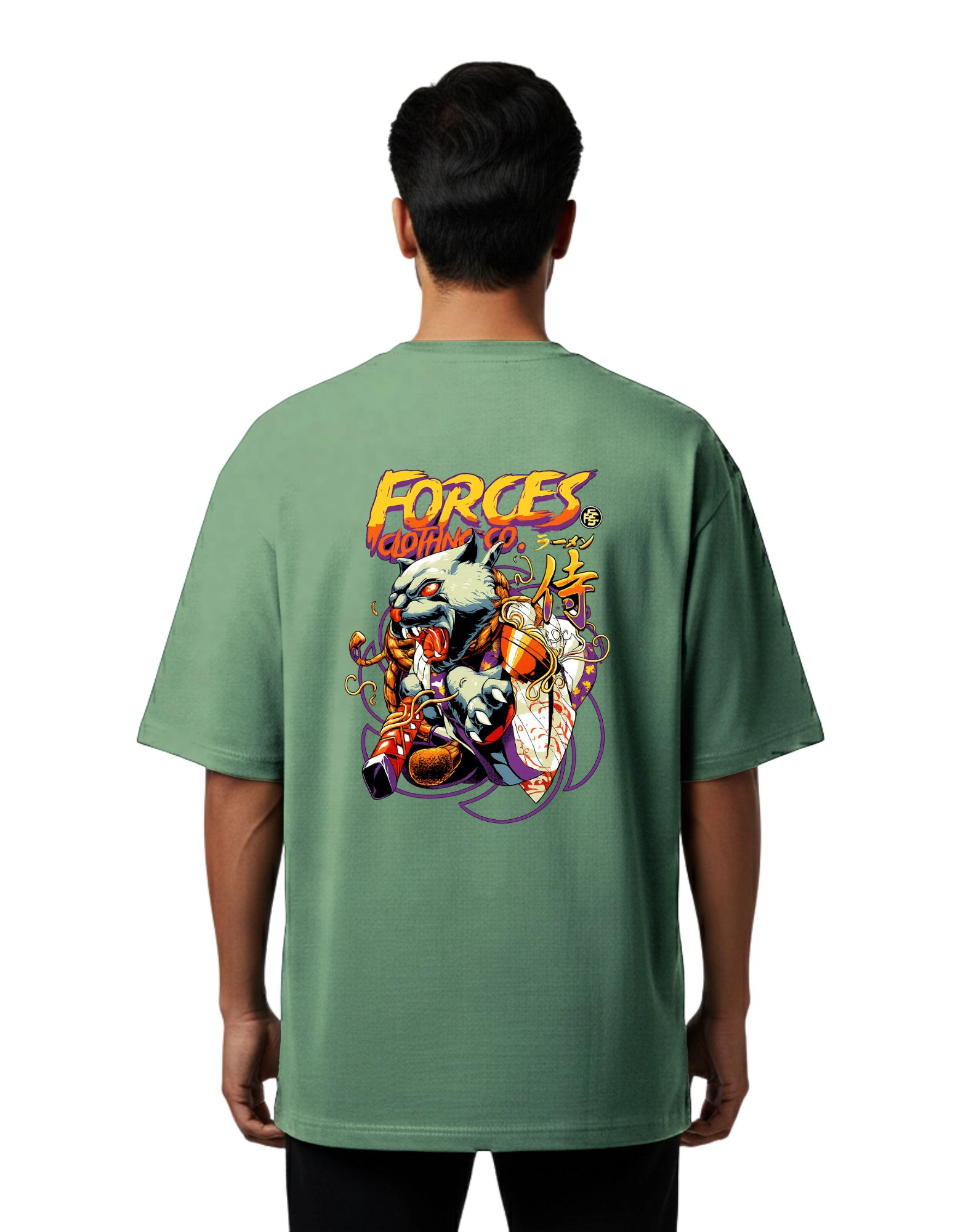 Forces Beast Samurai Oversized Cotton French Terry T-Shirt 240 GSM D Green