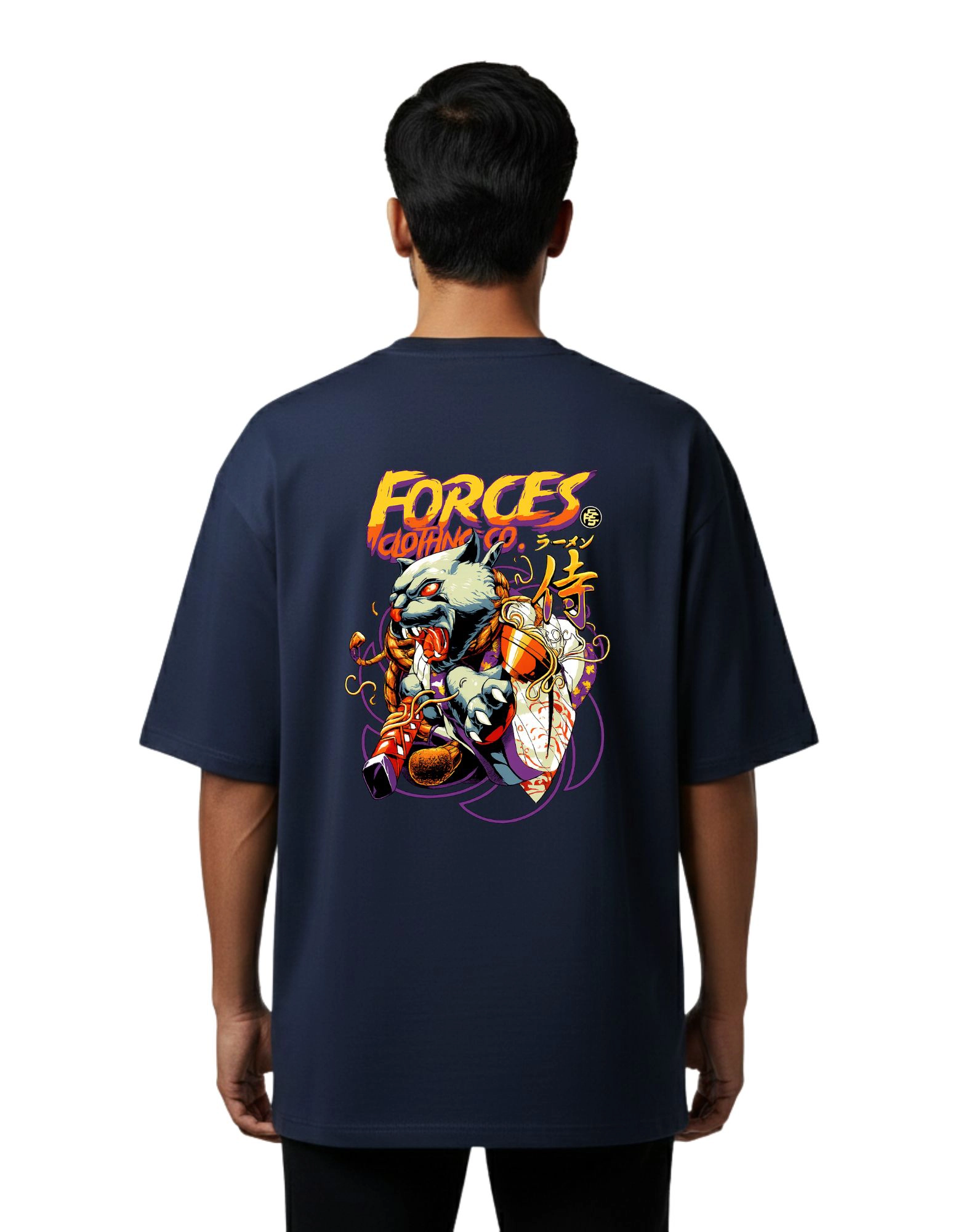 Forces Beast Samurai Oversized Cotton French Terry T-Shirt 240 GSM Navy Blue