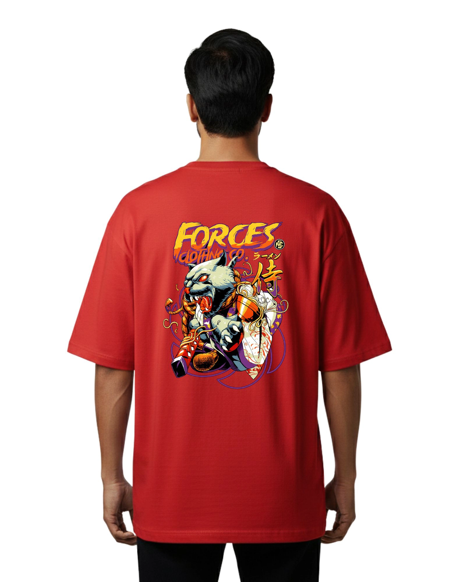 Forces Beast Samurai Oversized Cotton French Terry T-Shirt 240 GSM Red