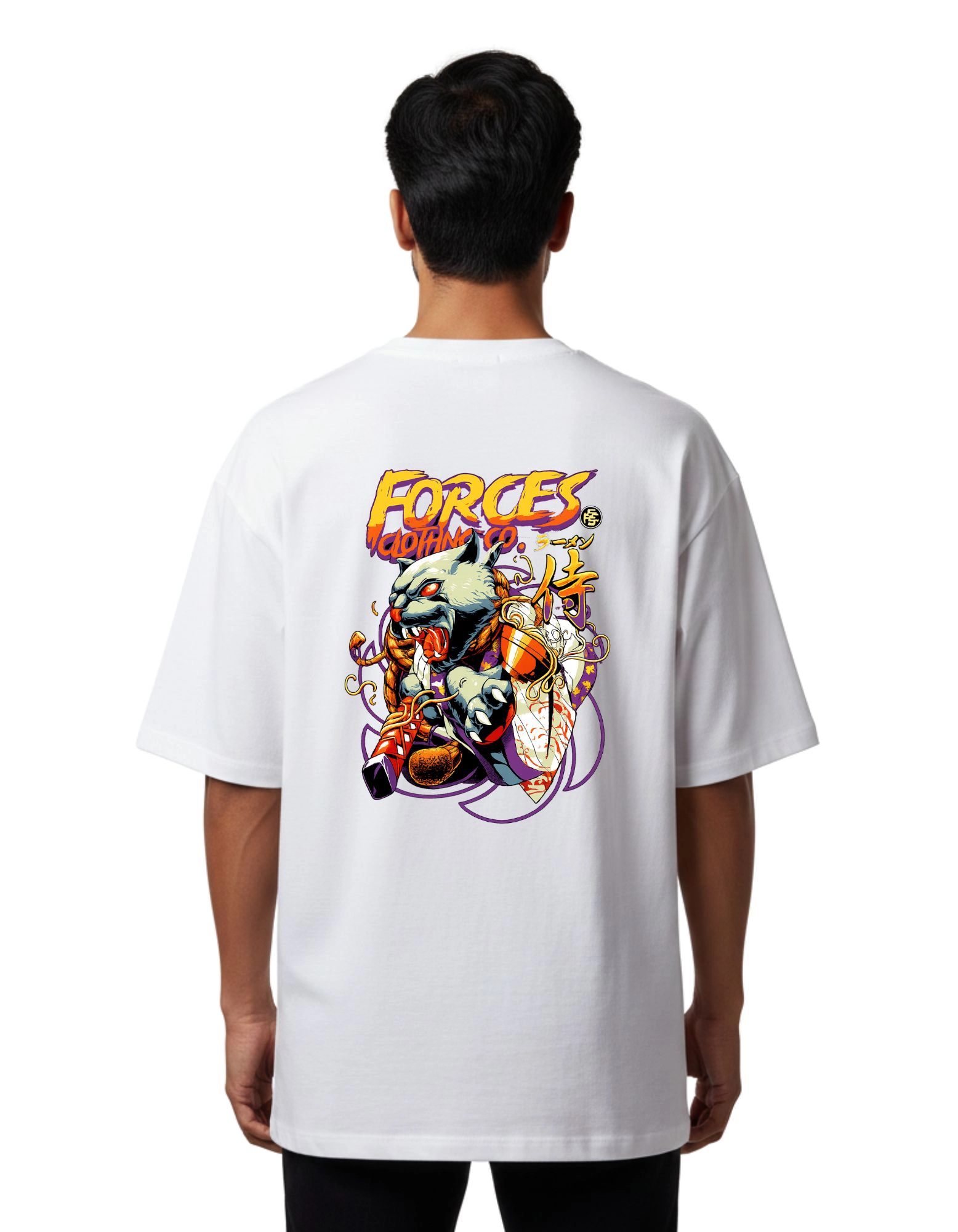 Forces Beast Samurai Oversized Cotton French Terry T-Shirt 240 GSM White