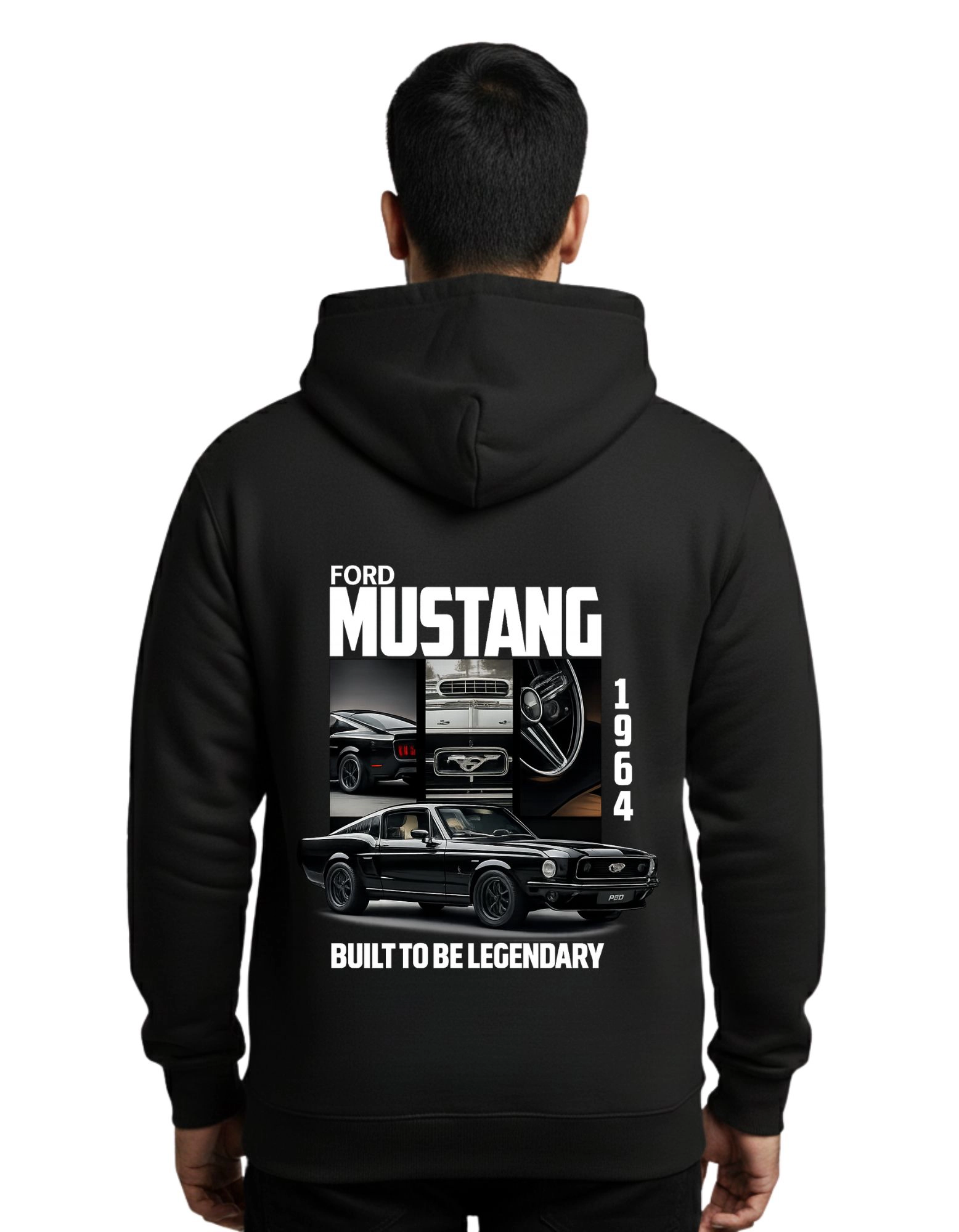 Ford Mustang Graphic 300 GSM Hoodie Without Zipper Black