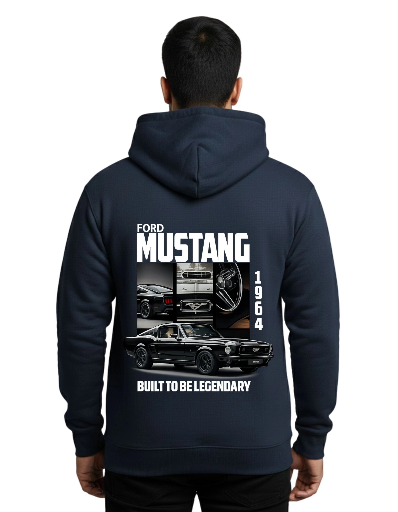 Ford Mustang Graphic 300 GSM Hoodie Without Zipper Navy Blue