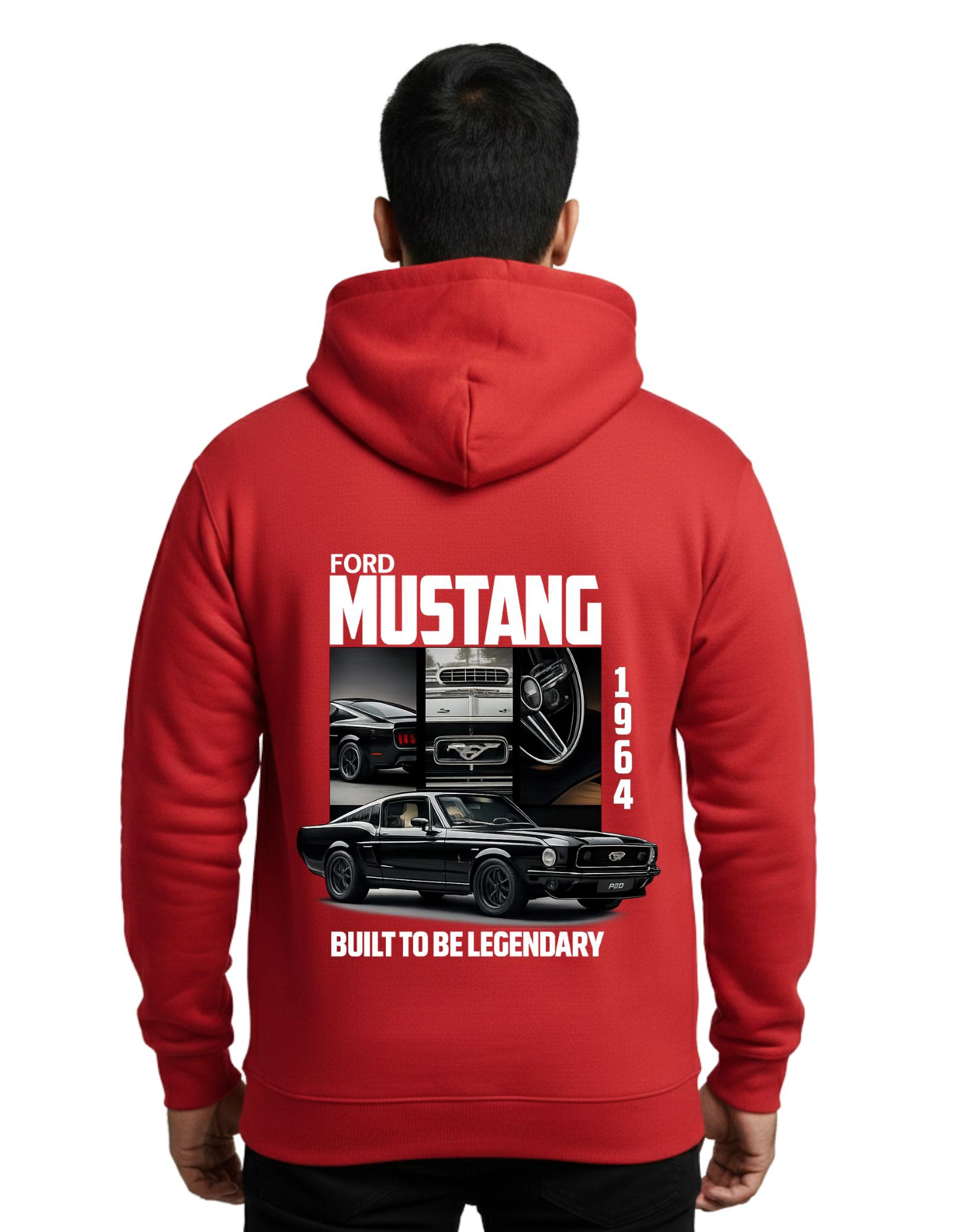 Ford Mustang Graphic 300 GSM Hoodie Without Zipper Red