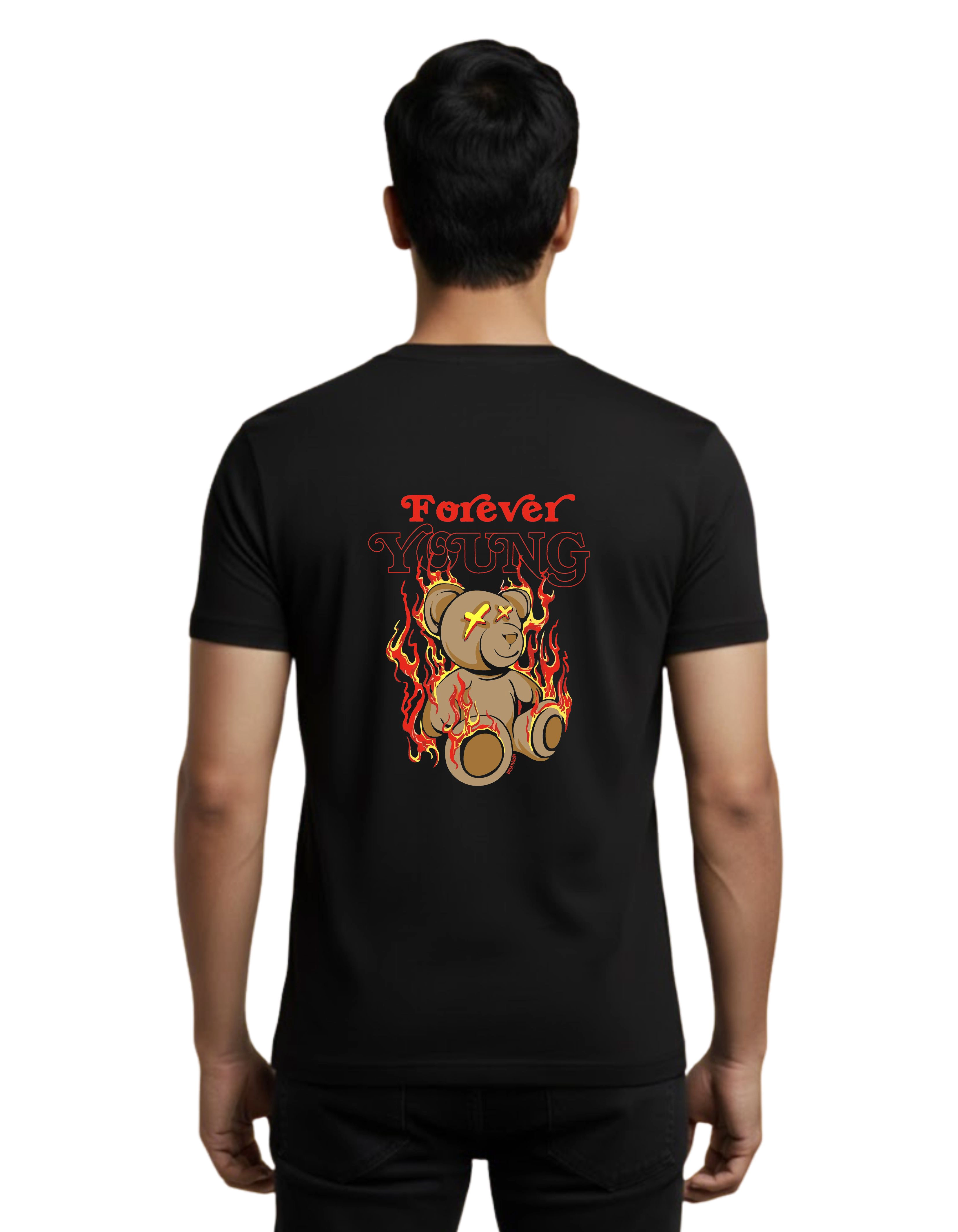Forever Young Cotton Round Neck T-Shirt 180 GSM Black