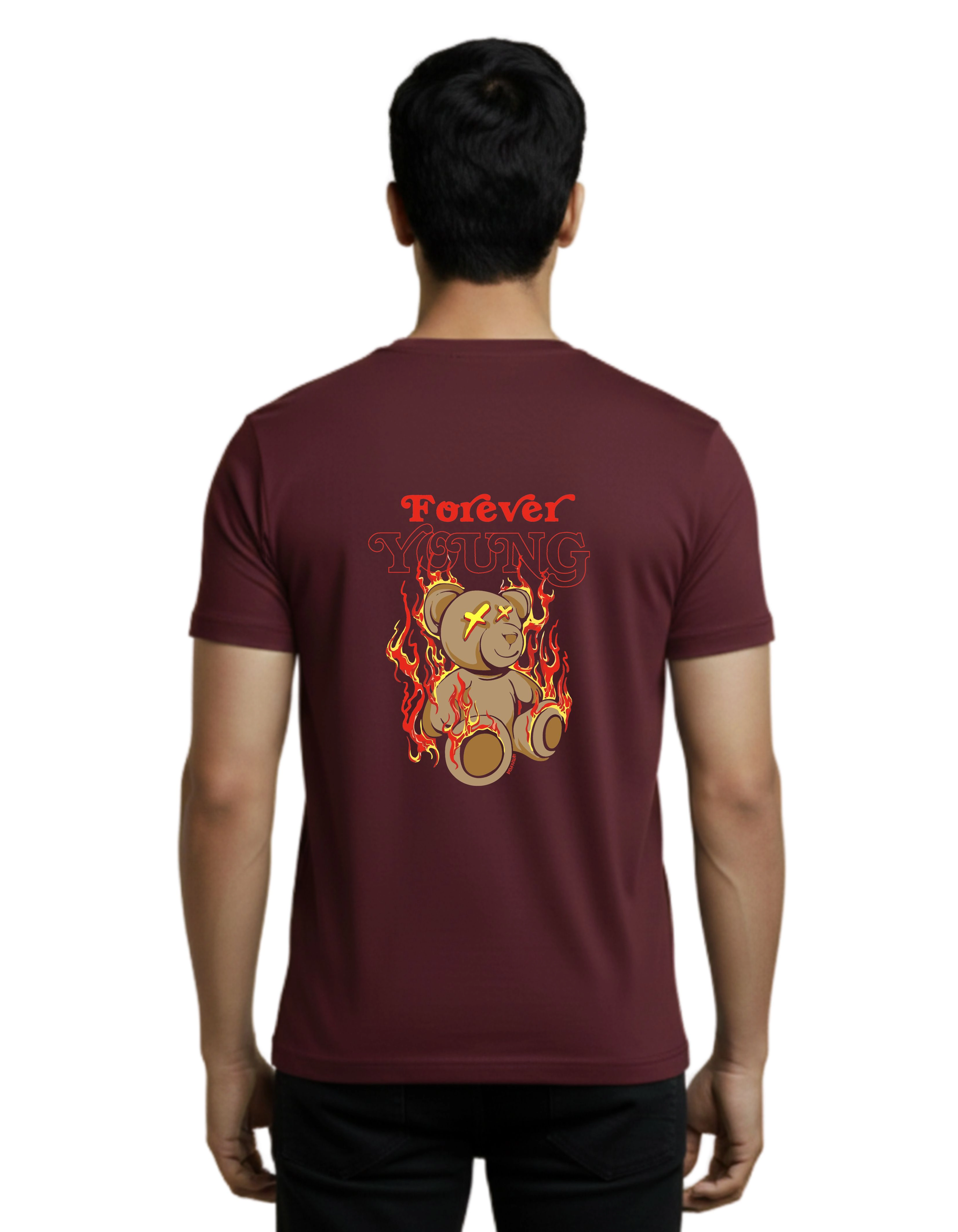 Forever Young Cotton Round Neck T-Shirt 180 GSM Maroon