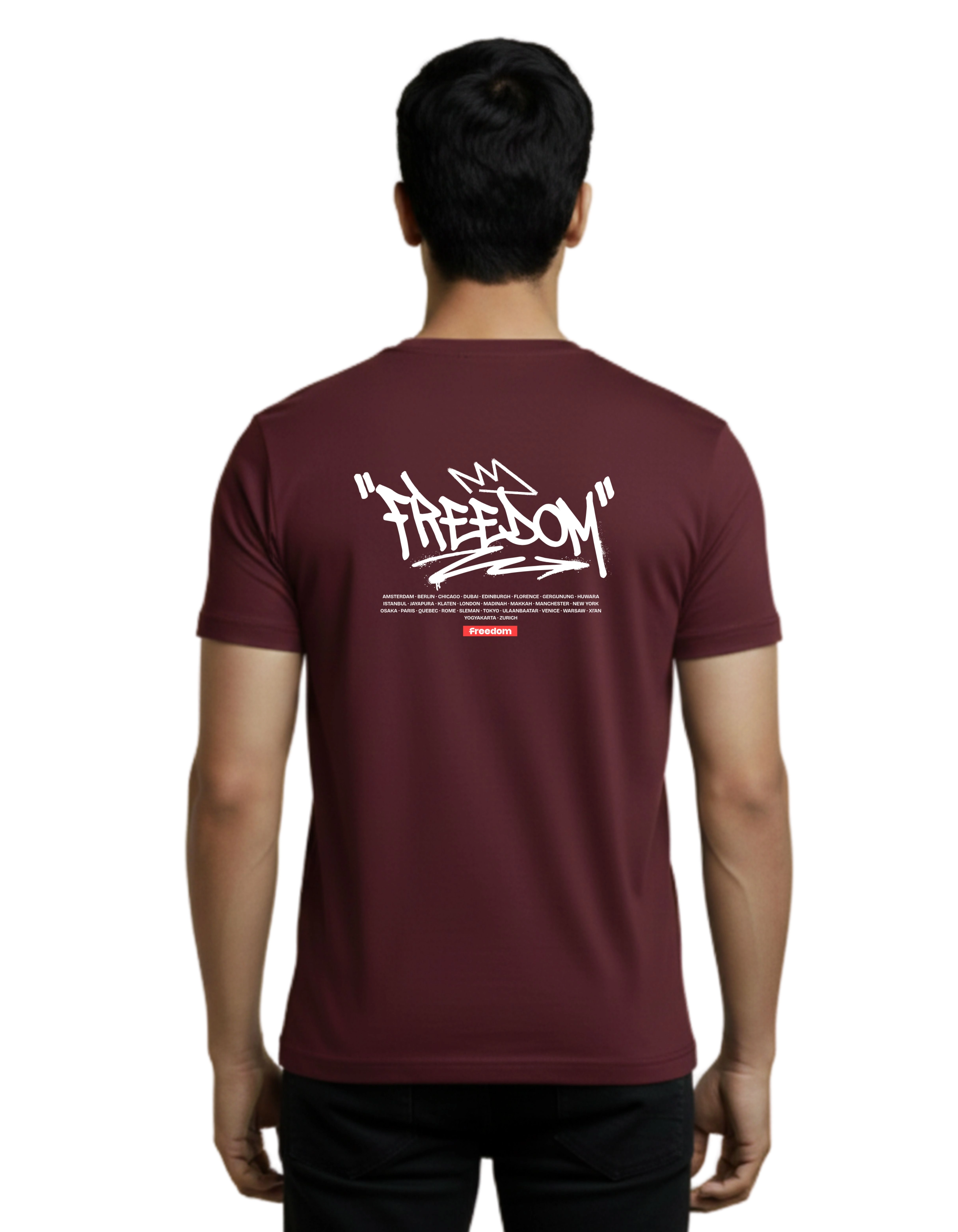 Freedom Street Graphic Cotton Round Neck T-Shirt 180 GSM Maroon