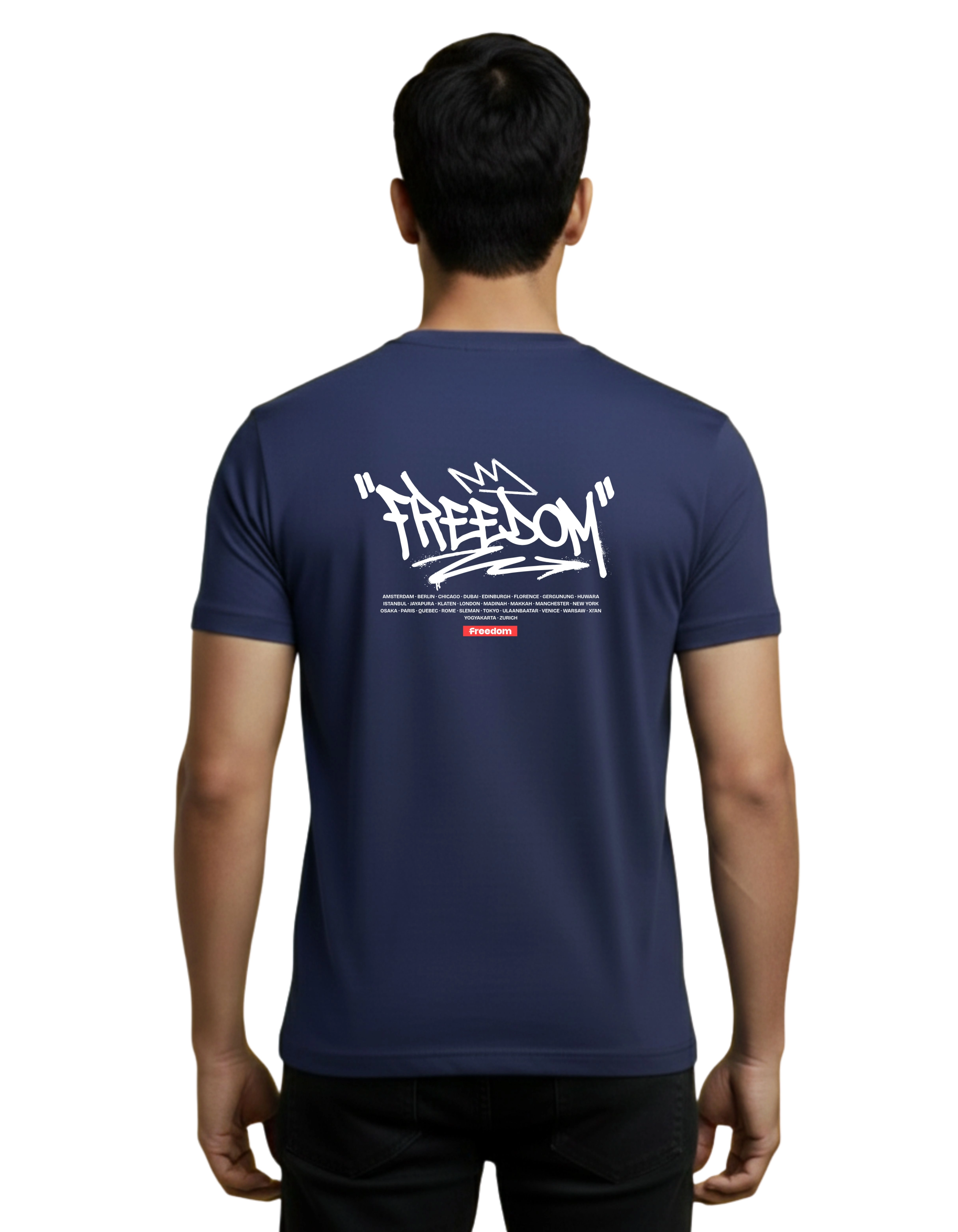 Freedom Street Graphic Cotton Round Neck T-Shirt 180 GSM Navy Blue