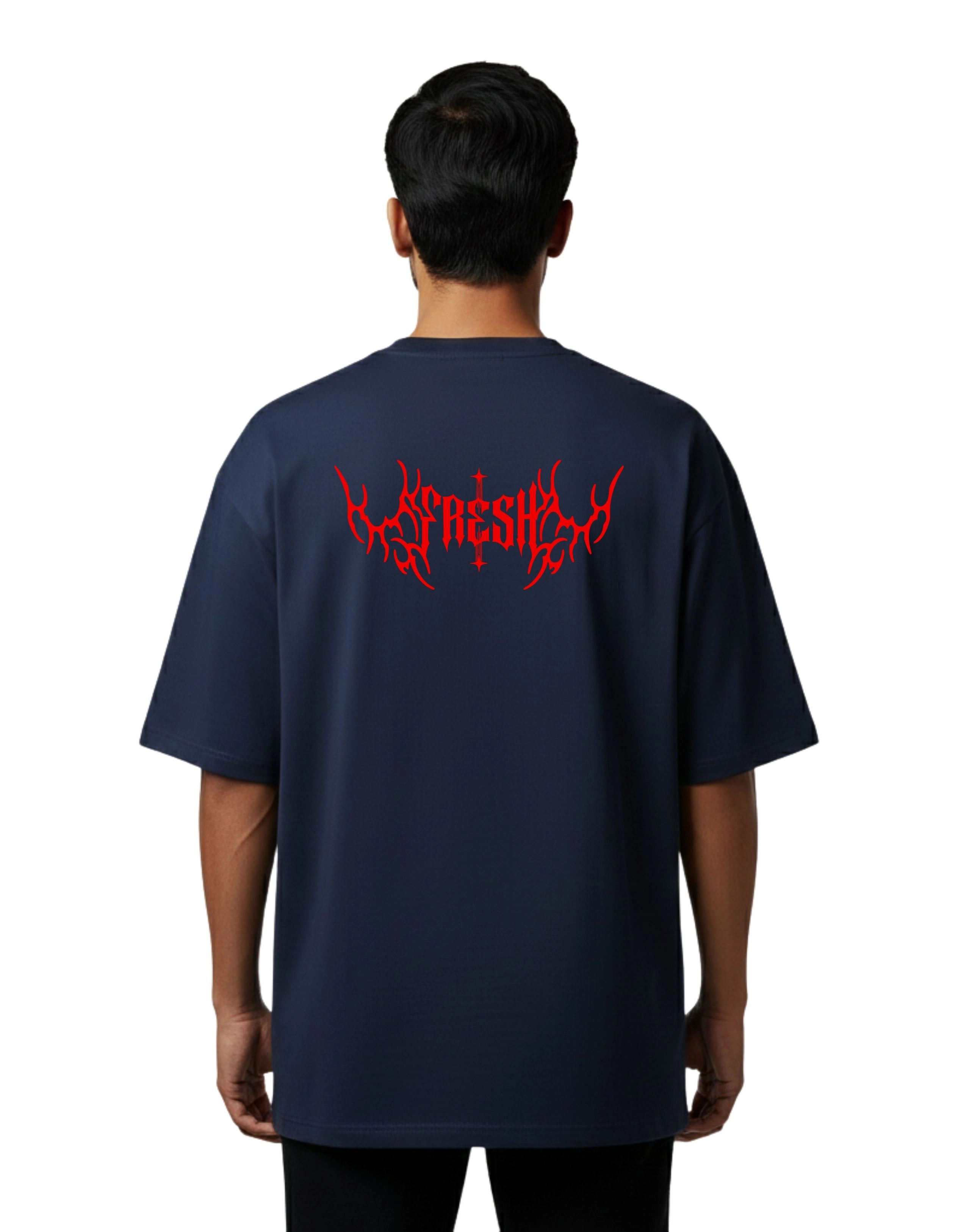 Fresh Oversize Cotton French Terry T-Shirt 240 GSM Navy Blue