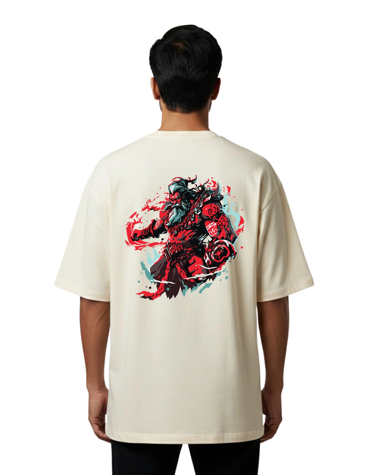 Fury Warrior Graphic Oversized French Terry 240 GSM T-Shirt Beige