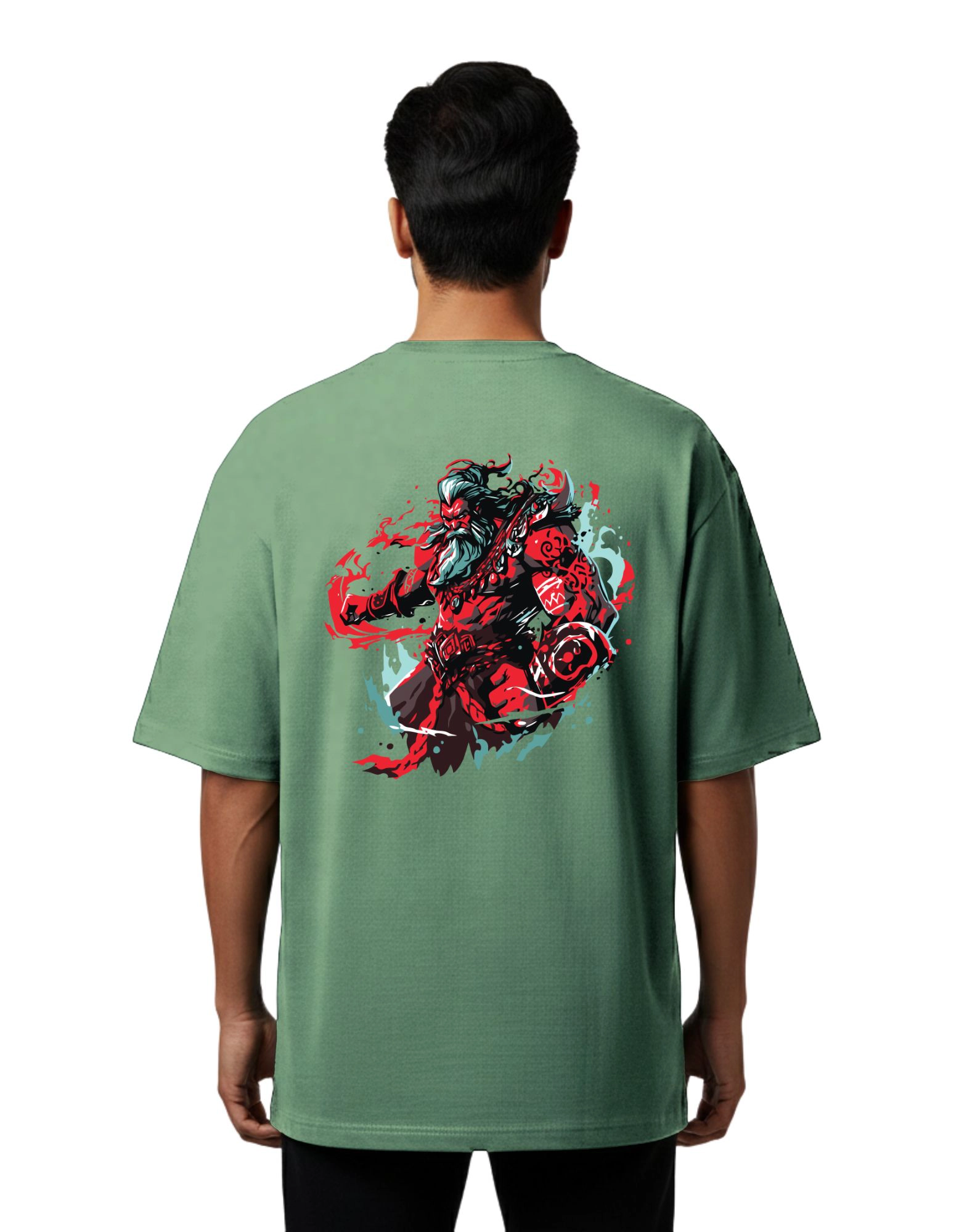 Fury Warrior Graphic Oversized French Terry 240 GSM T-Shirt D Green