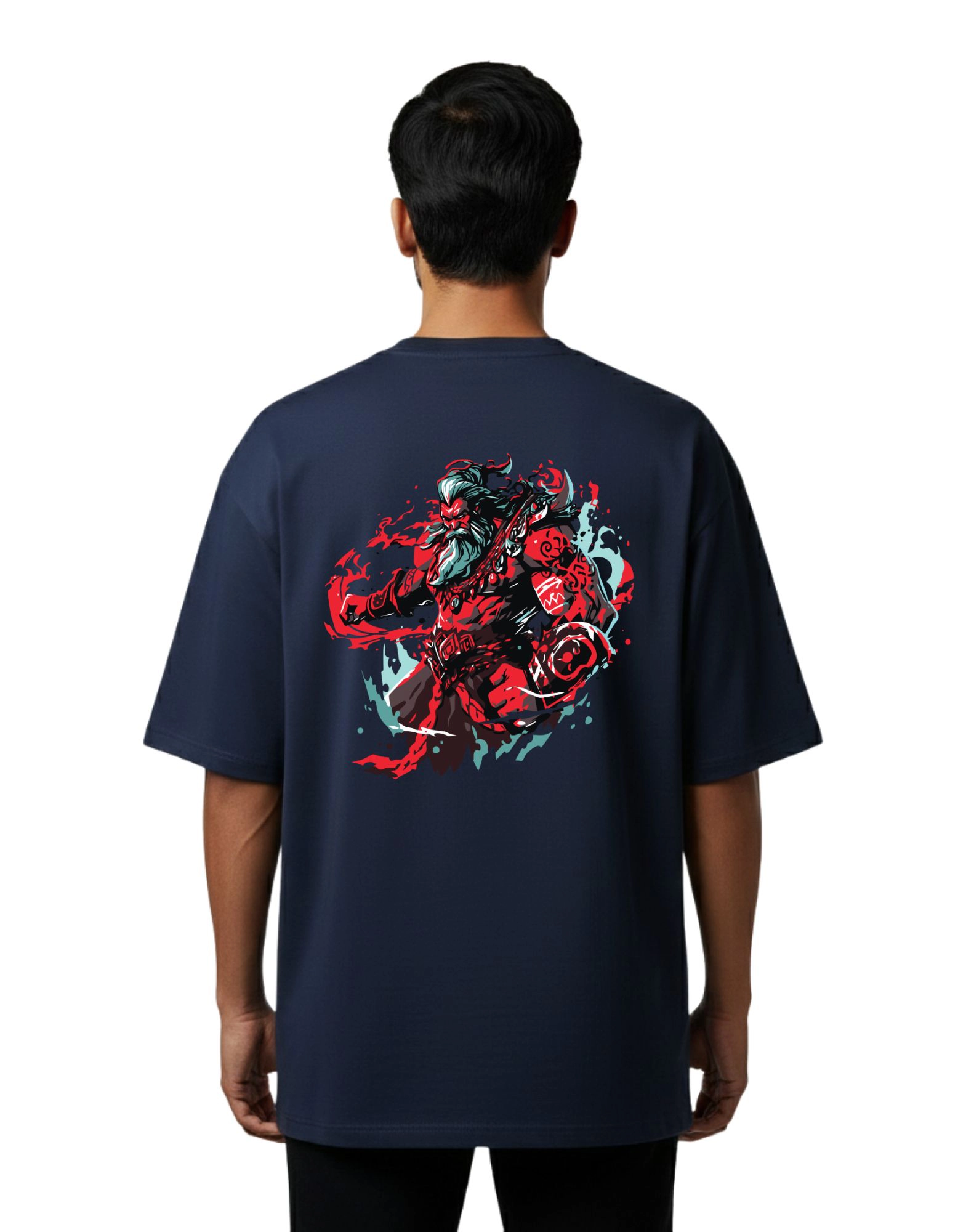 Fury Warrior Graphic Oversized French Terry 240 GSM T-Shirt Navy Blue