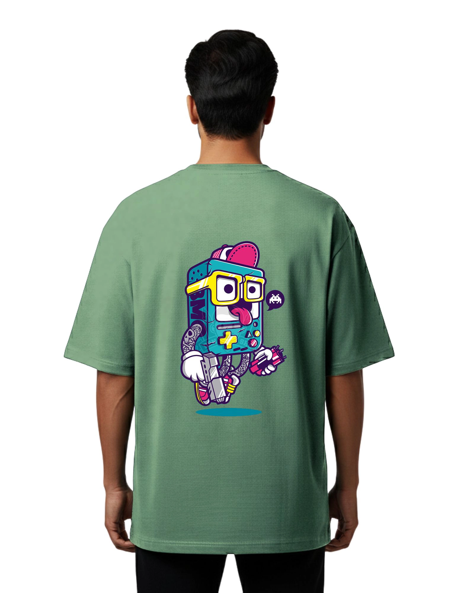 Gamer Character Oversized French Terry 240 GSM T-Shirt D Green