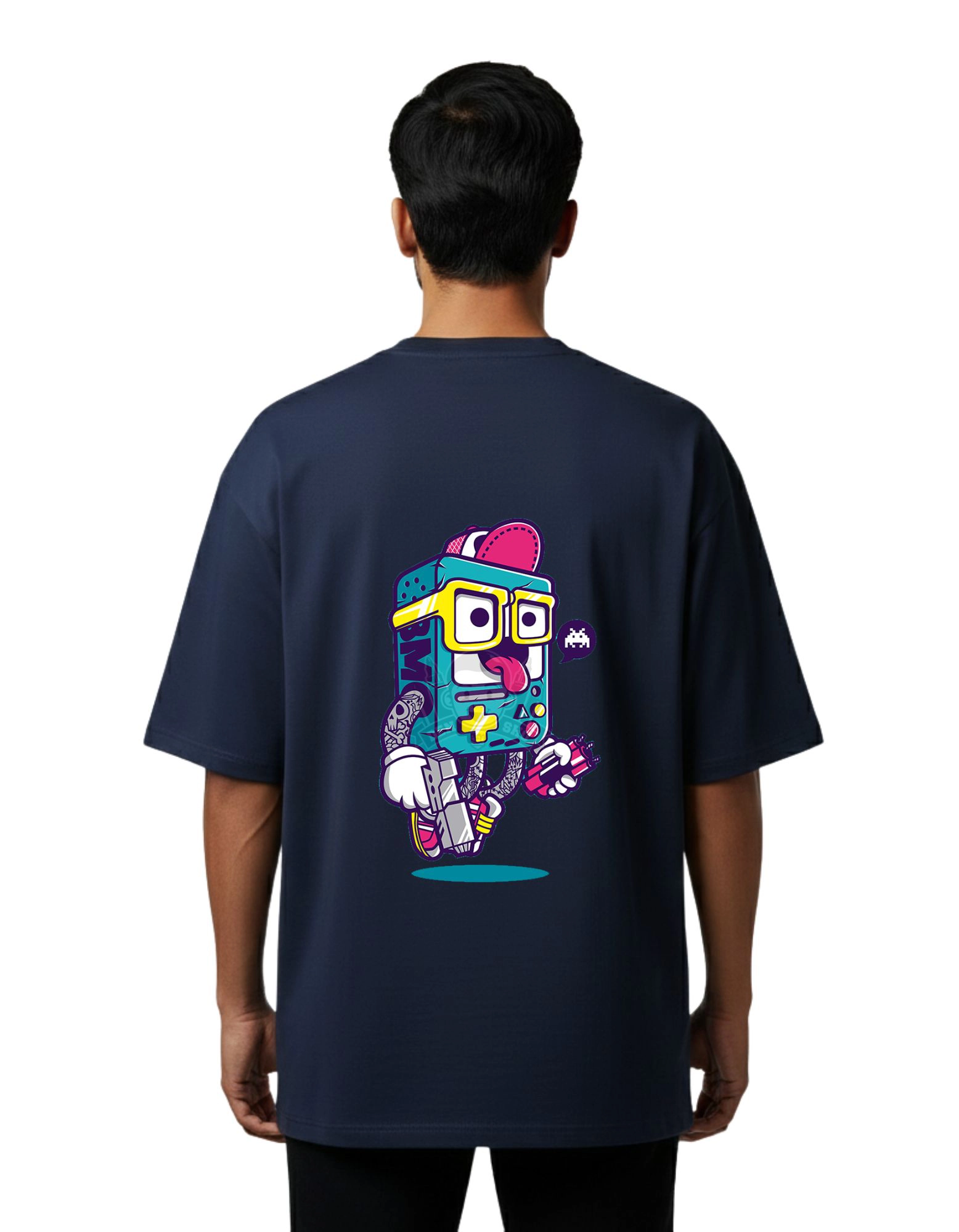 Gamer Character Oversized French Terry 240 GSM T-Shirt Navy Blue