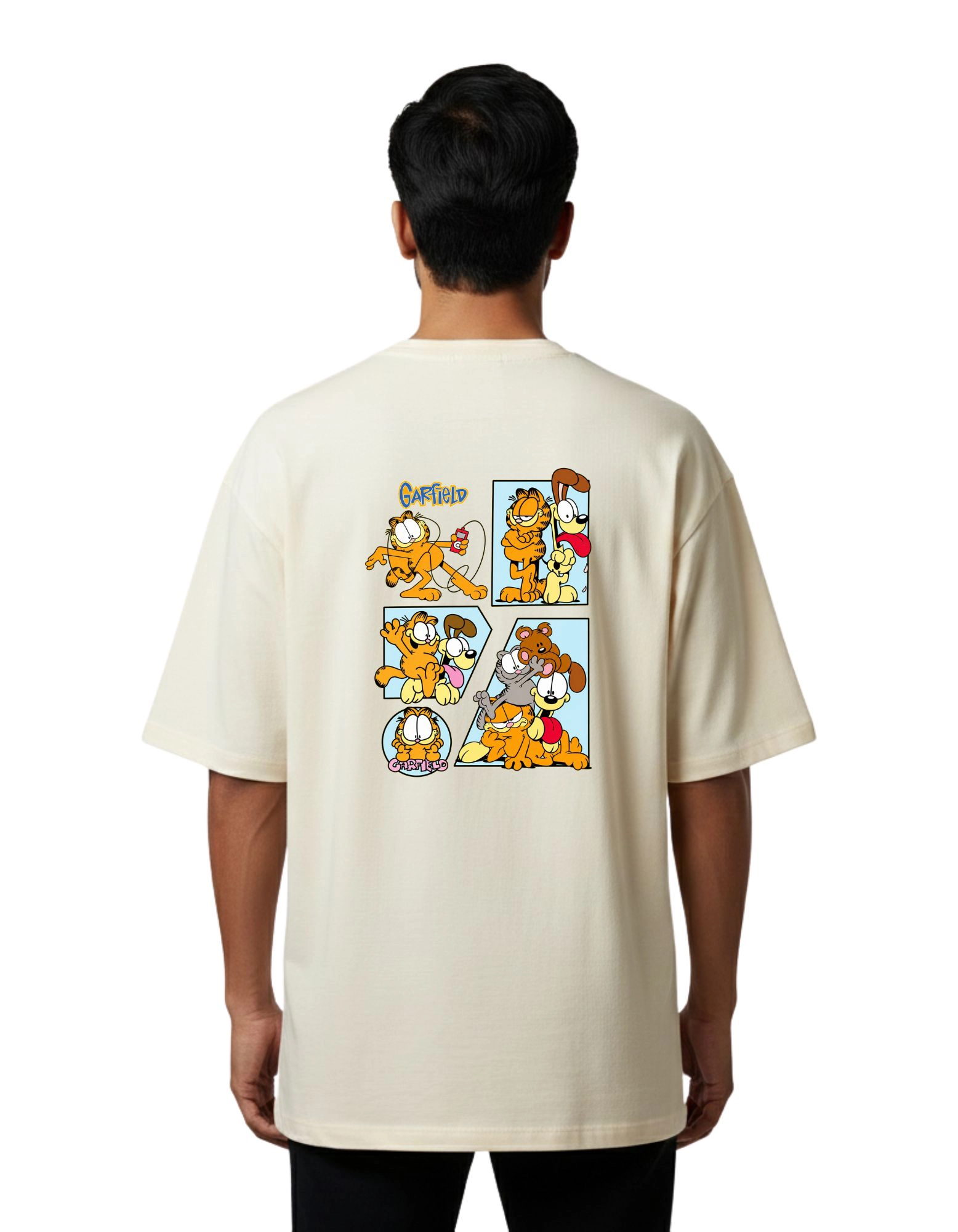 Garfield Comic Oversize Cotton French Terry T-Shirt 240 GSM Beige