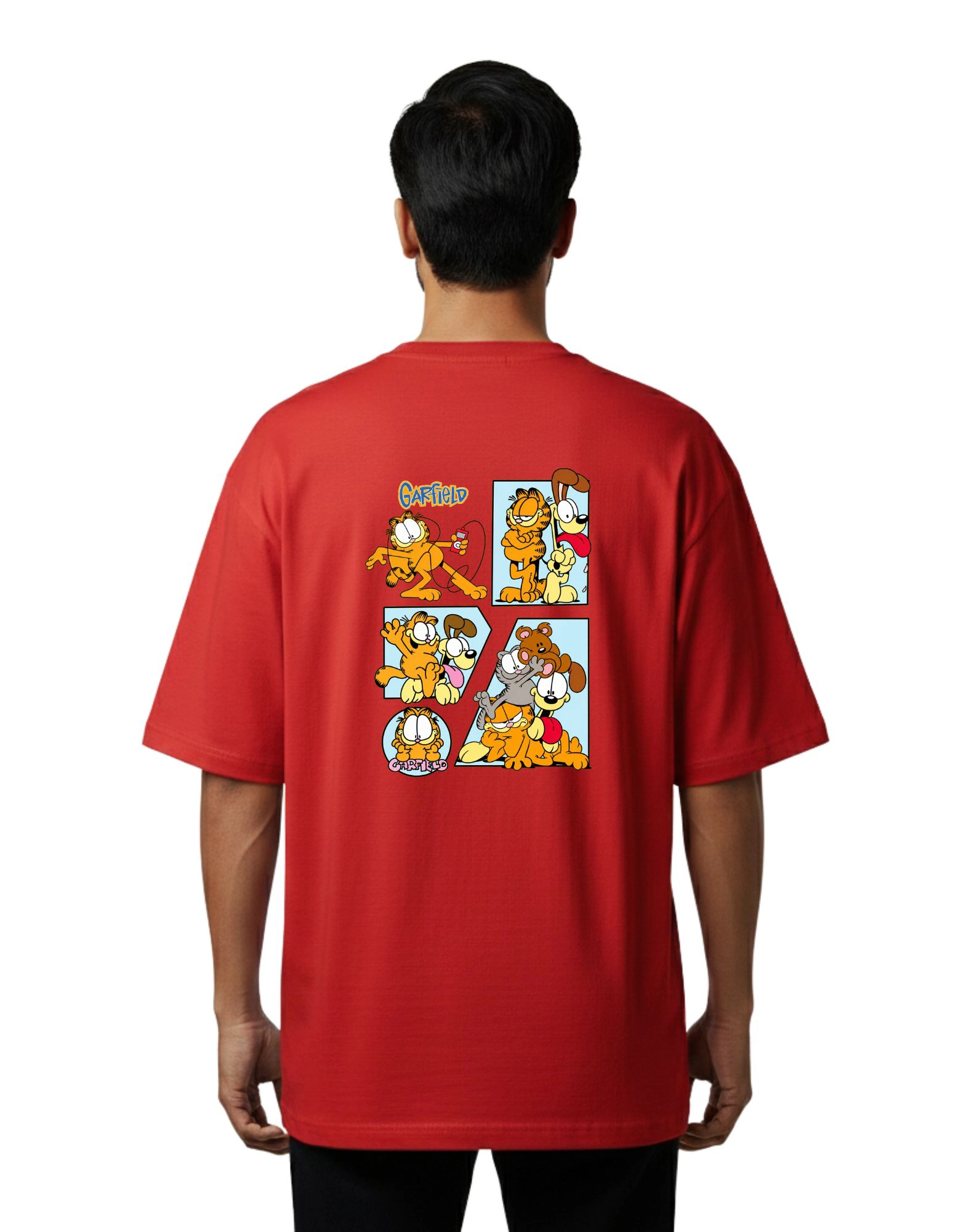 Garfield Comic Oversize Cotton French Terry T-Shirt 240 GSM Red