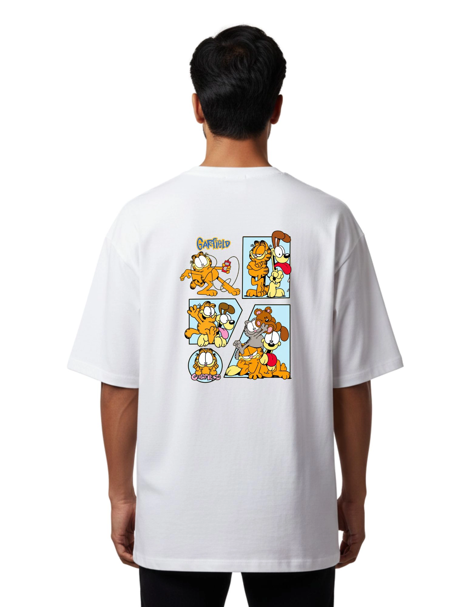 Garfield Comic Oversize Cotton French Terry T-Shirt 240 GSM White
