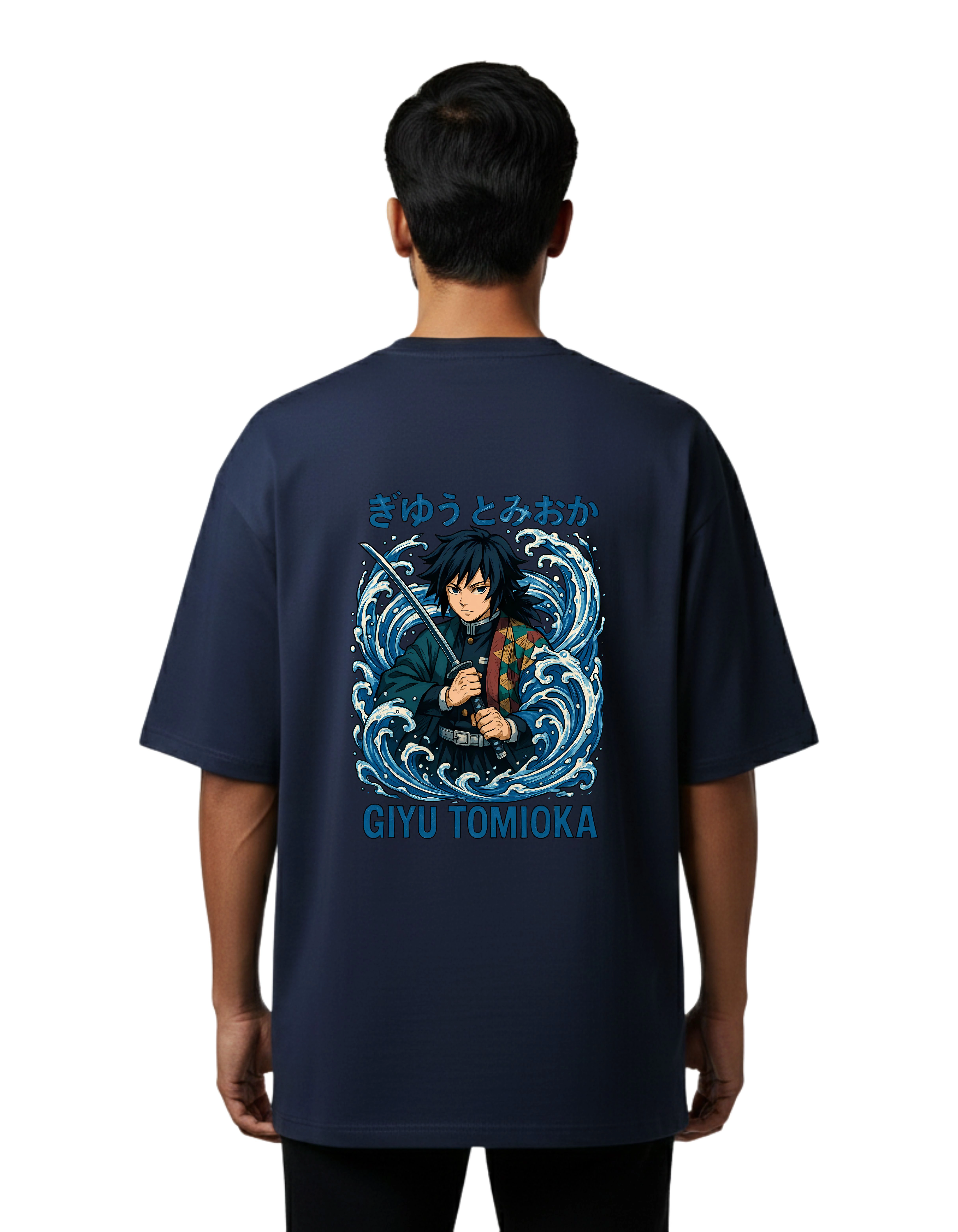 Giyu Tomioka Oversized Cotton French Terry T-Shirt 240 GSM Navy Blue