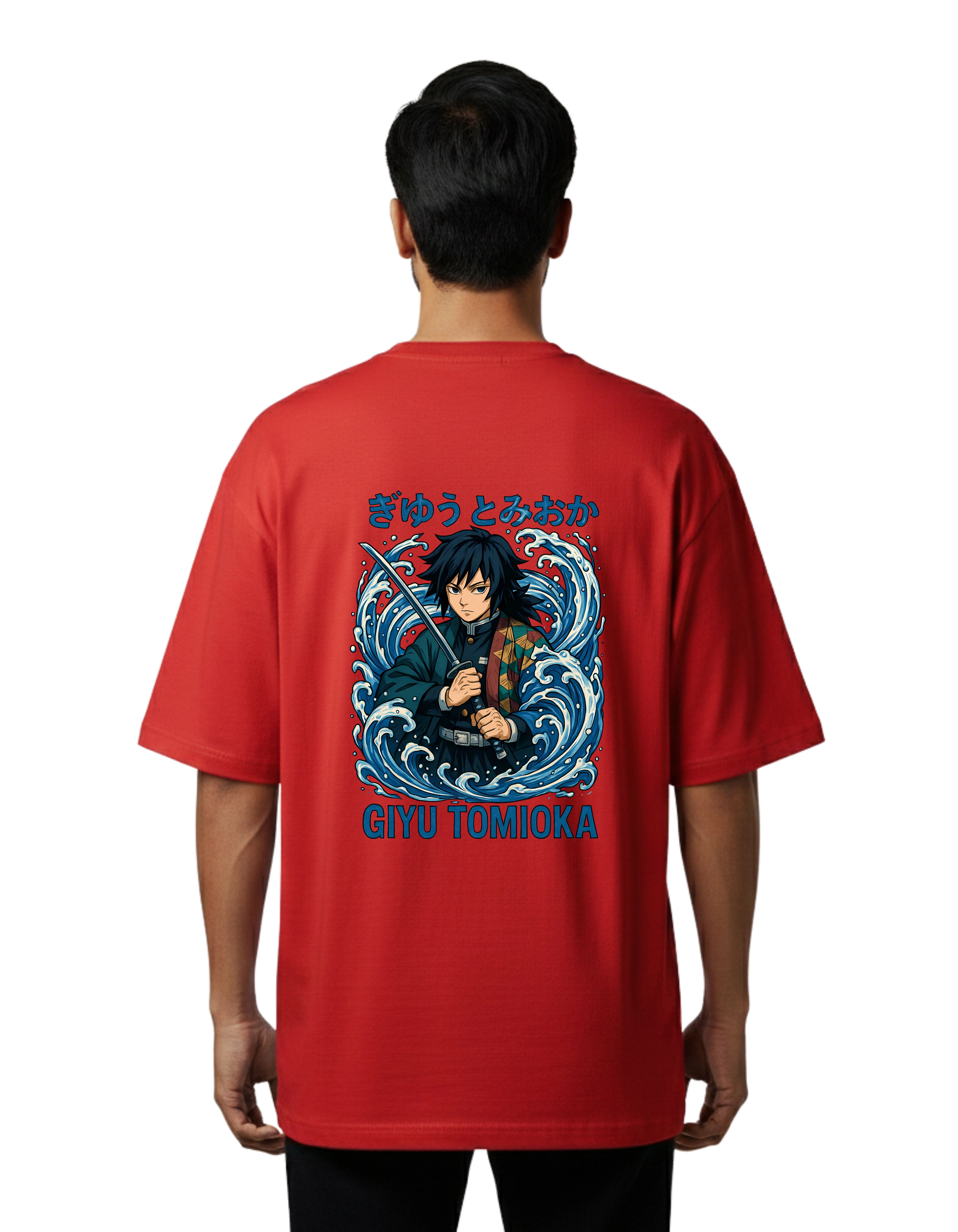 Giyu Tomioka Oversized Cotton French Terry T-Shirt 240 GSM Red