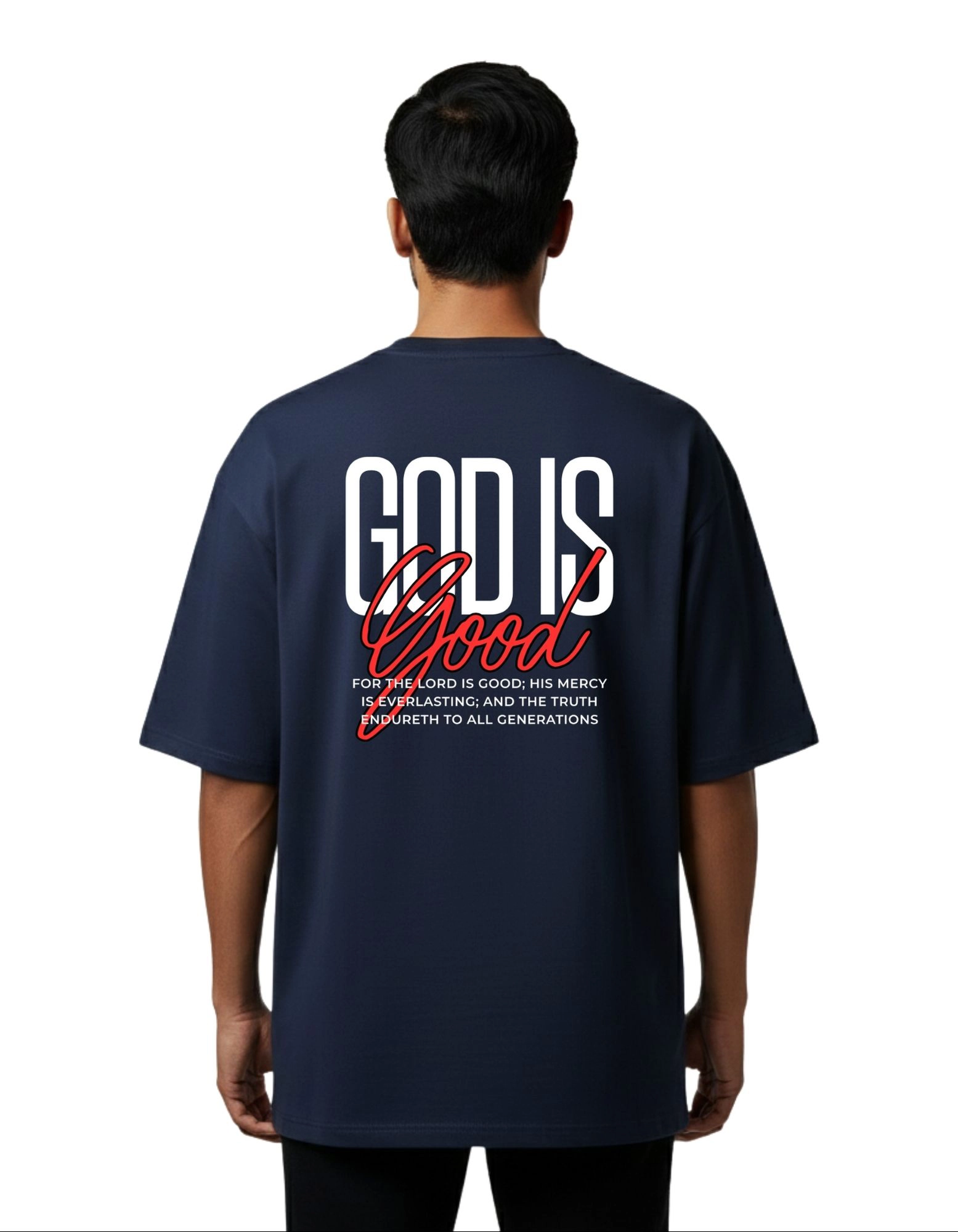 God Is Good Oversize Cotton French Terry T-Shirt 240 GSM Navy Blue