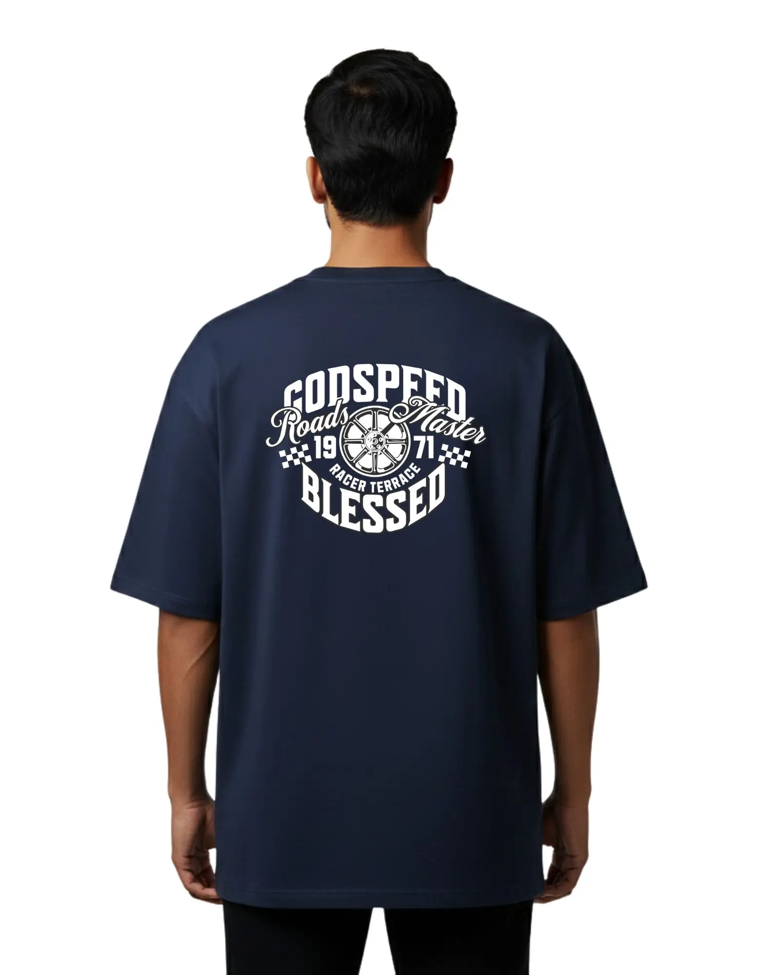 Godspeed Blessed Oversize Cotton French Terry T-Shirt 240 GSM Navy Blue
