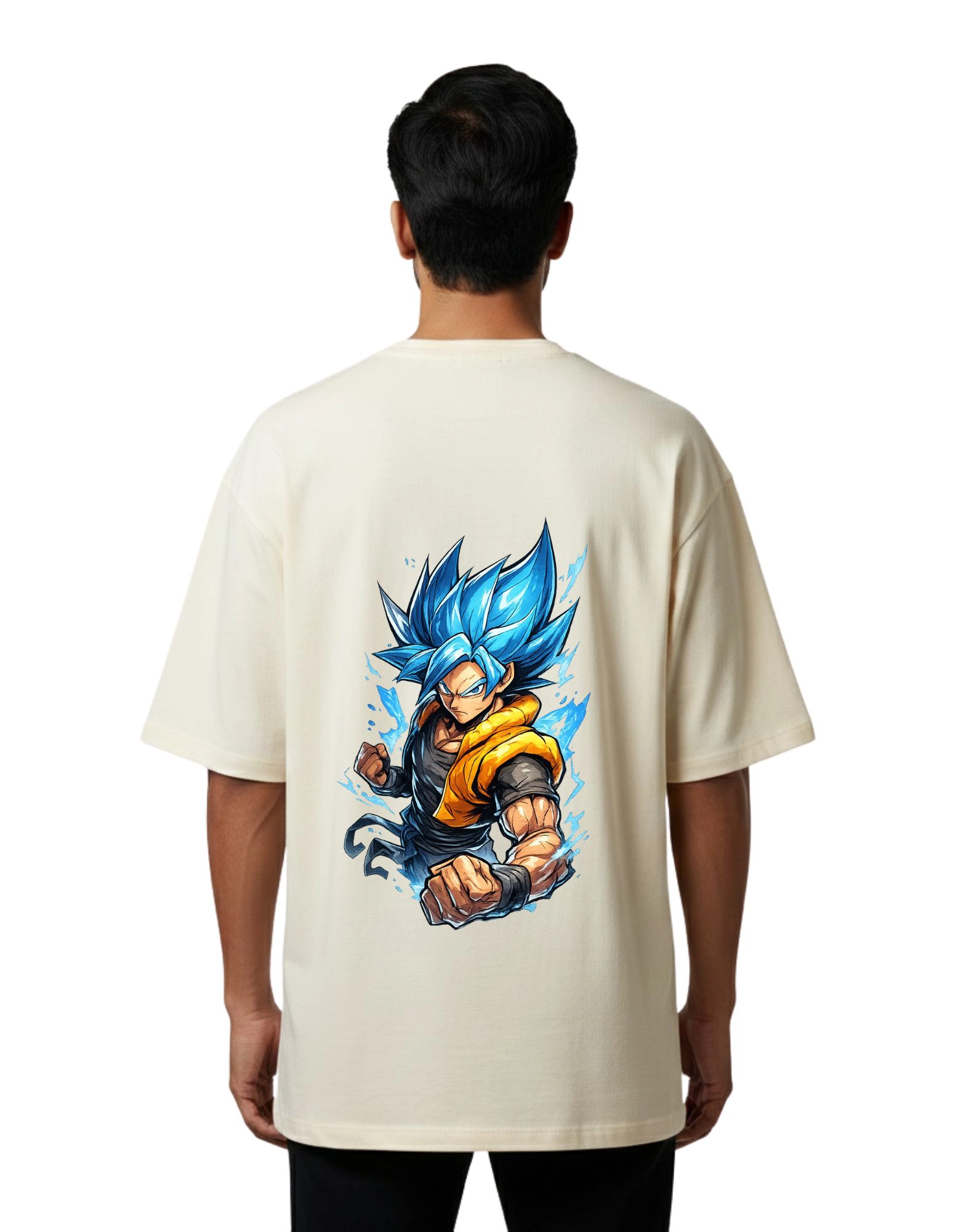 Goku Anime Oversized Cotton French Terry T-Shirt 240 GSM Beige