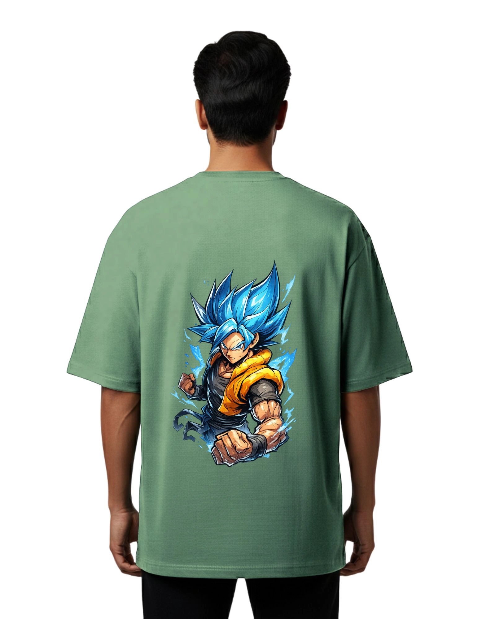 Goku Anime Oversized Cotton French Terry T-Shirt 240 GSM D Green