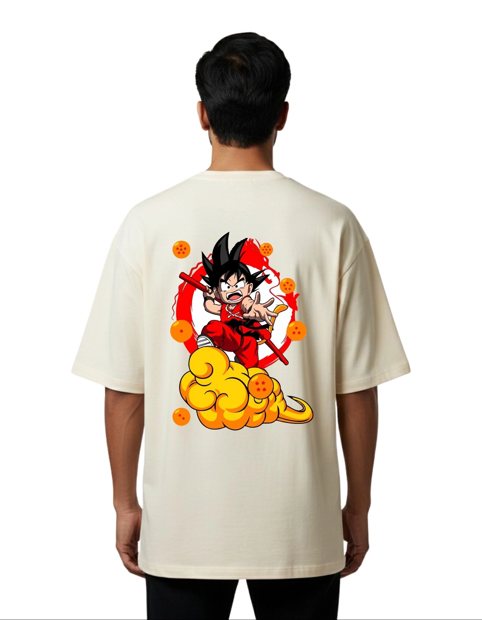 Goku Power Oversize Cotton French Terry T-Shirt 240 GSM Beige