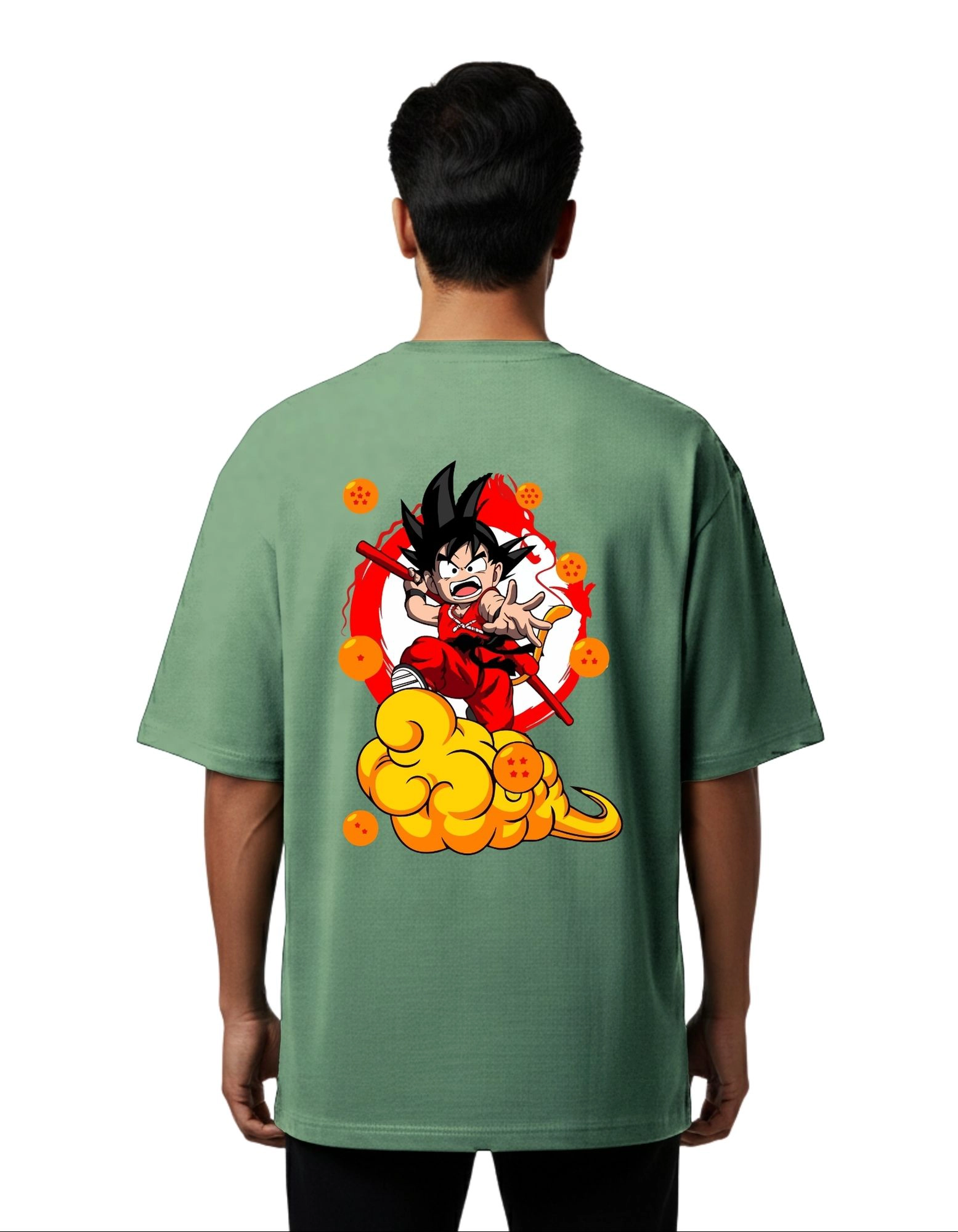 Goku Power Oversize Cotton French Terry T-Shirt 240 GSM D Green