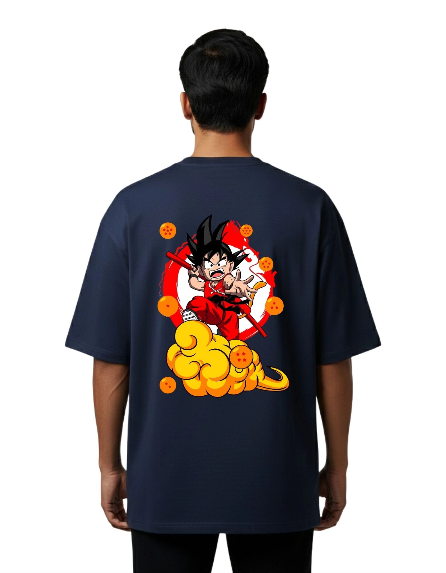 Goku Power Oversize Cotton French Terry T-Shirt 240 GSM Navy Blue