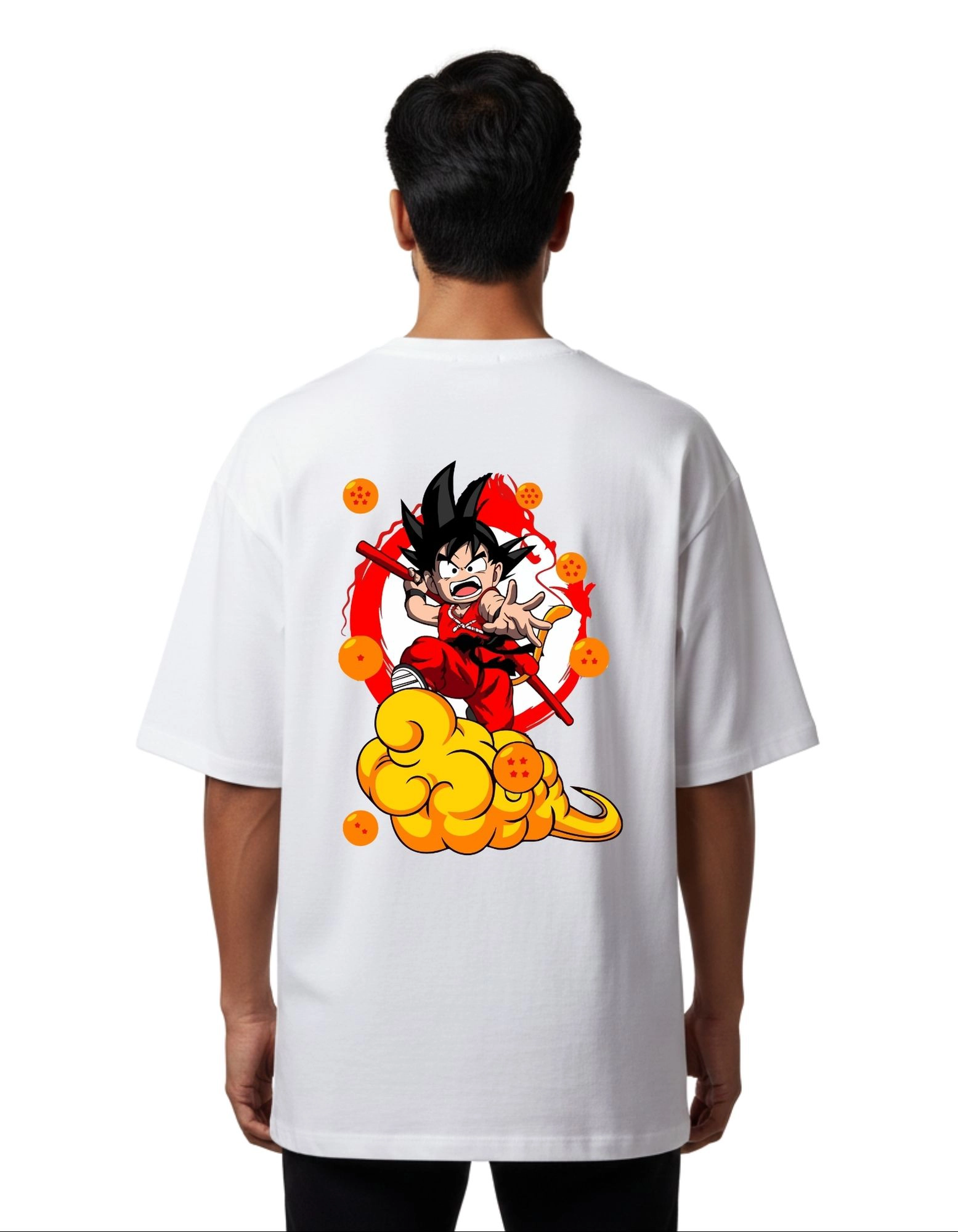 Goku Power Oversize Cotton French Terry T-Shirt 240 GSM White