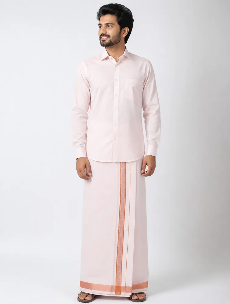 Gold Mens Premium Tissue Embossed Gold Shirt and Dhoti Set — bulk from ₹1113