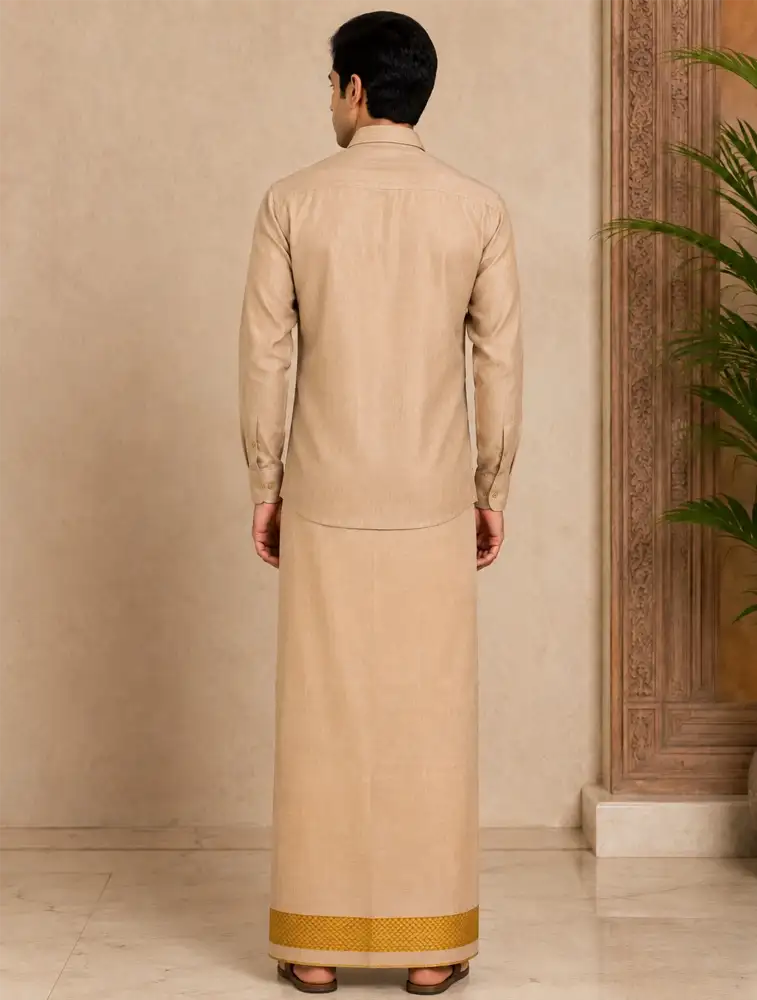 Gold Mens Special Tissue Shirts and Dhoti Set