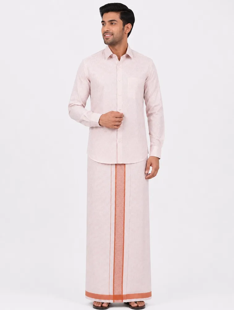 Gold Mens Tissue Embossed Copper Shirt and Dhoti Set — bulk from ₹1113