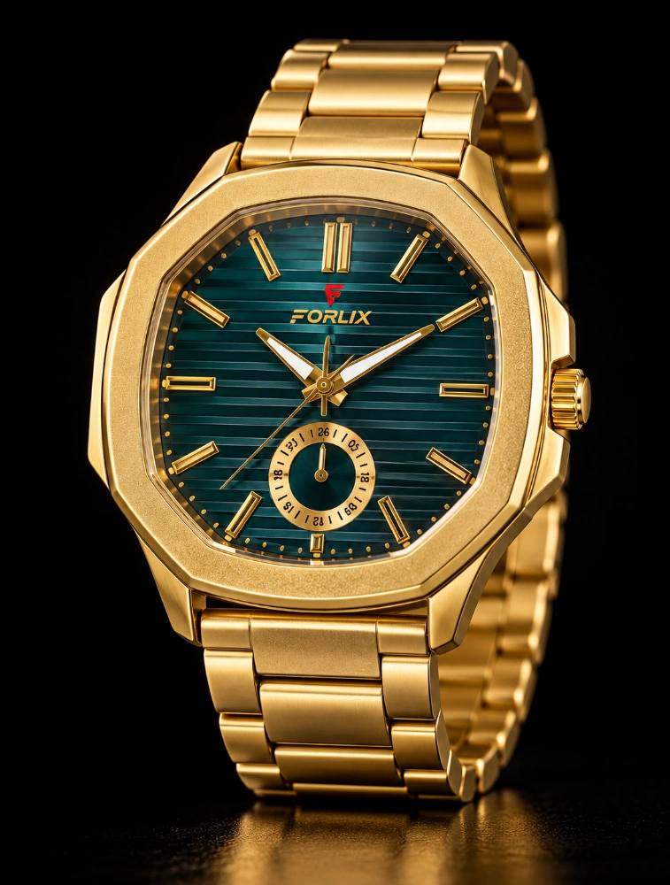 Gold With Blue Dial Mens Crest Analog Watch